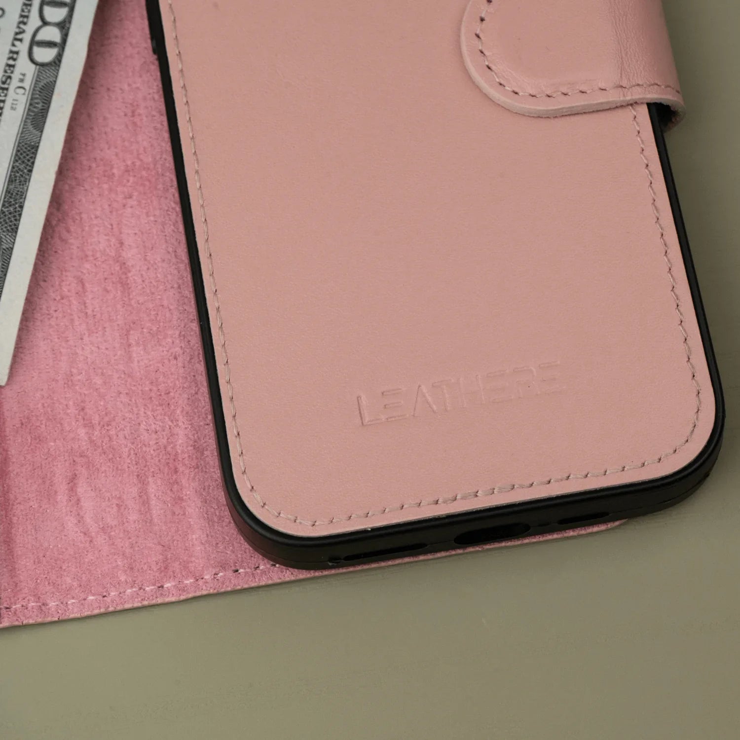 Pink Leather iPhone 16 Series Wallet Case - LEATHERE