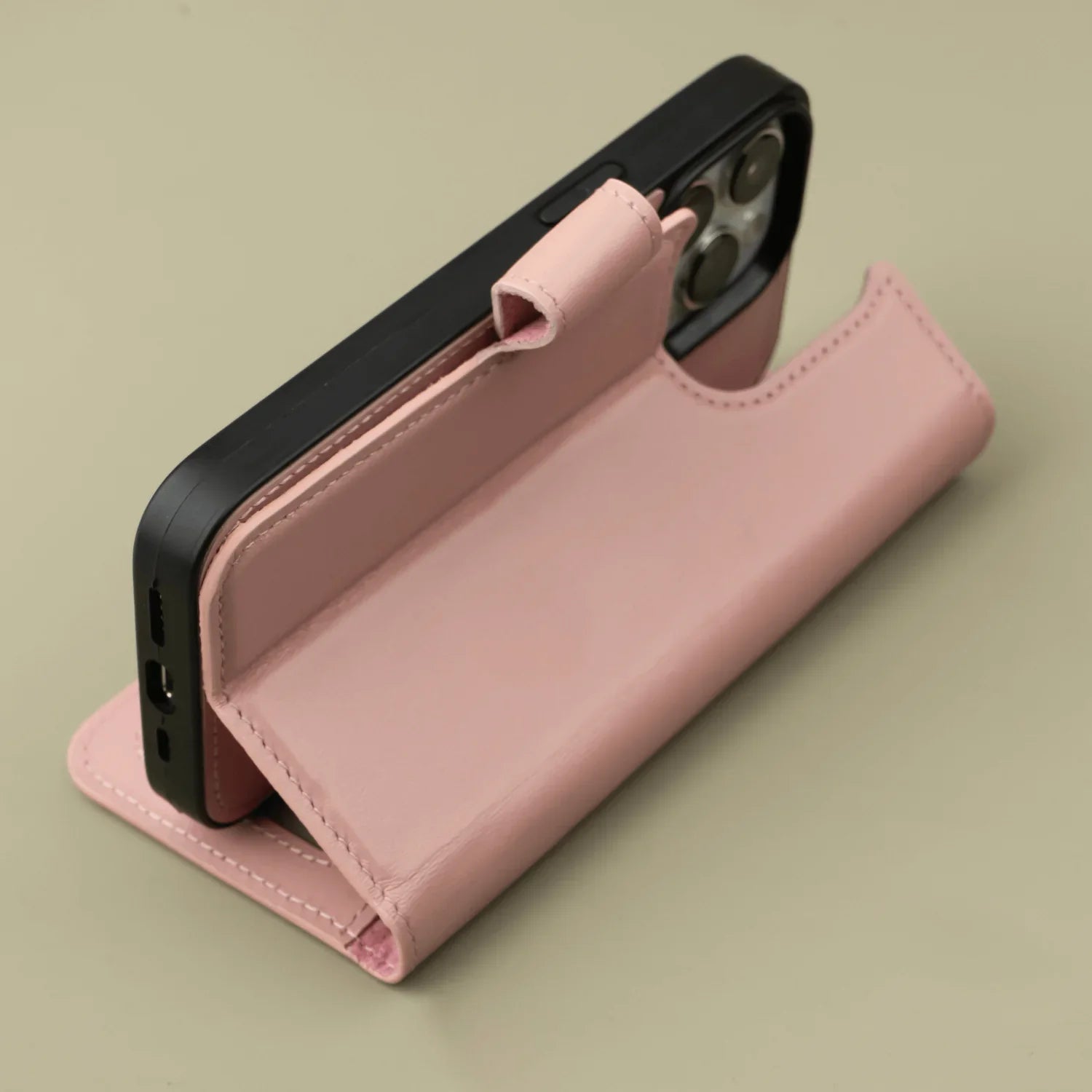 Pink Leather iPhone 16 Series Wallet Case - LEATHERE