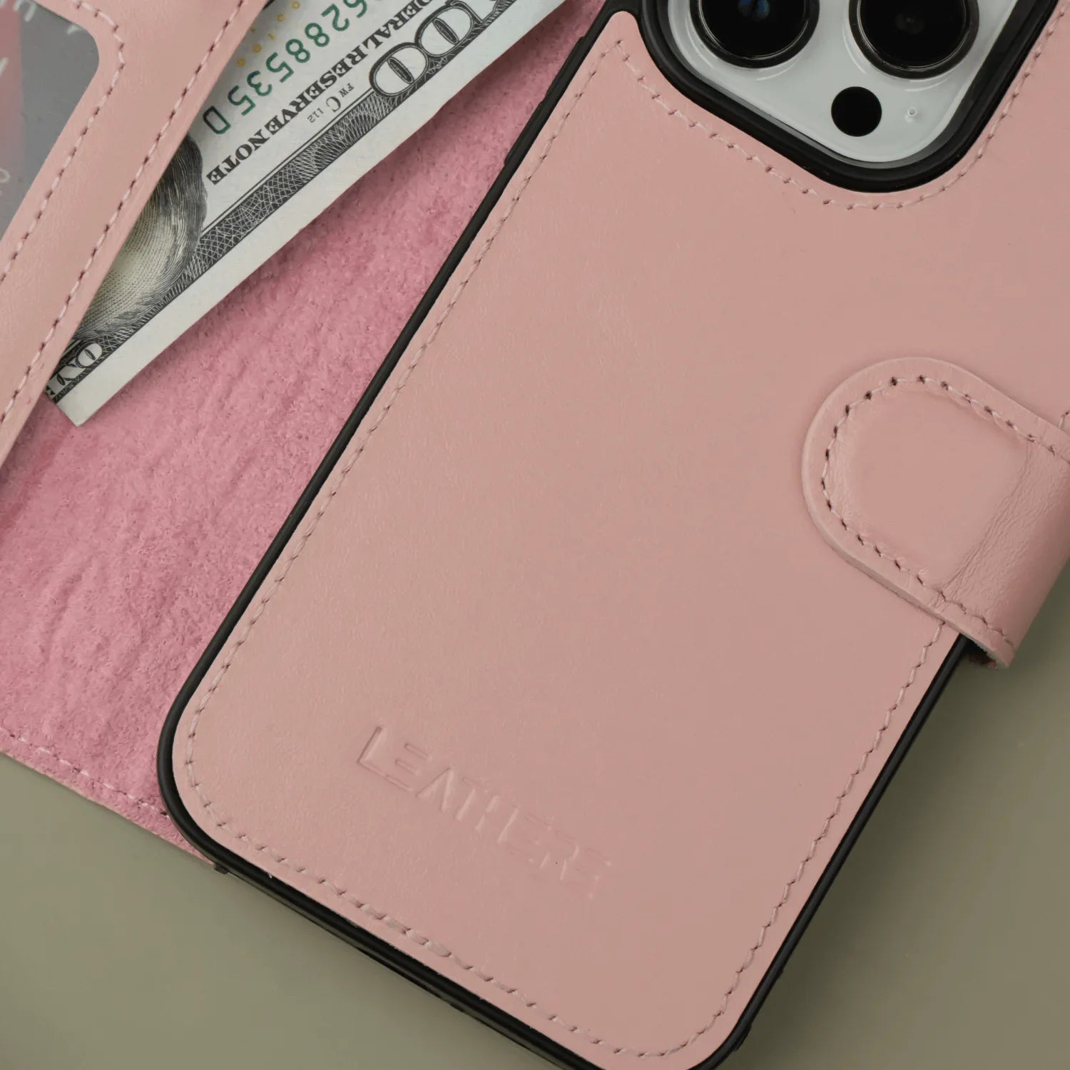 Pink Leather iPhone 16 Series Wallet Case - LEATHERE