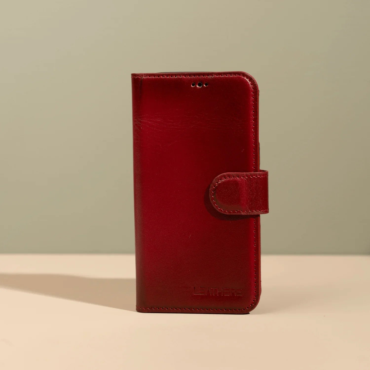Red Leather iPhone 16 Series Wallet Case - LEATHERE