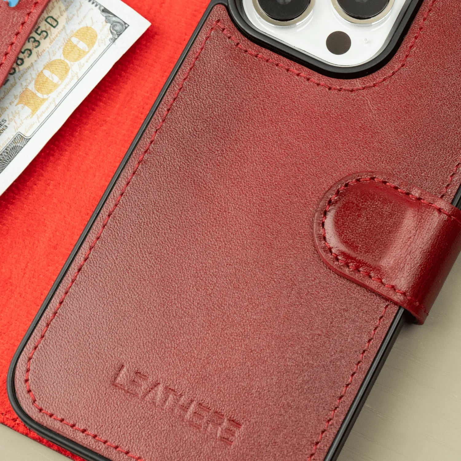 Red Leather iPhone 16 Series Wallet Case - LEATHERE