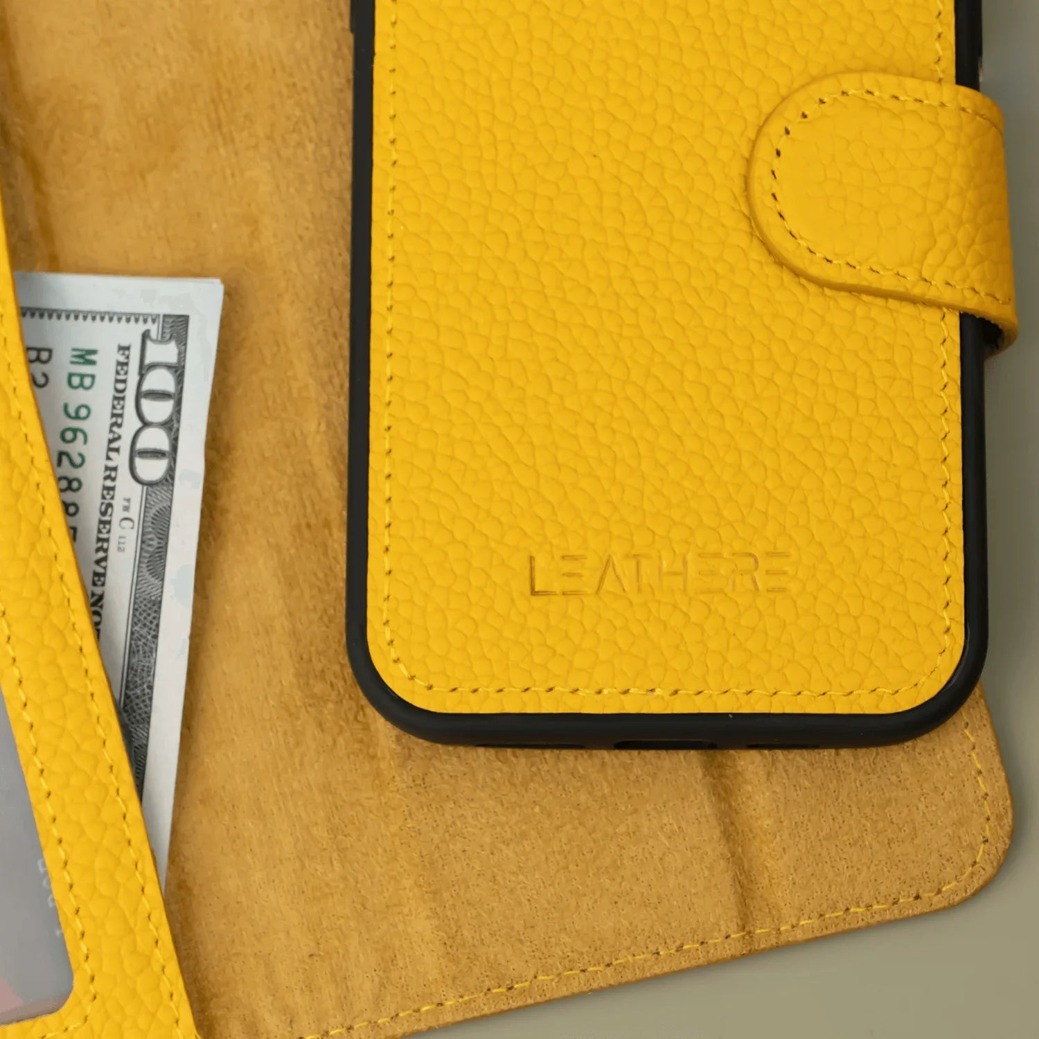 Yellow Leather iPhone 16 Series Wallet Case - LEATHERE