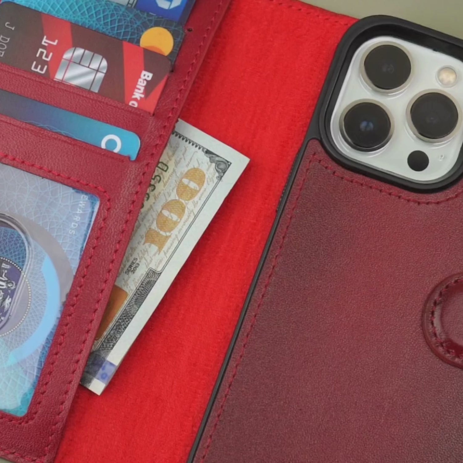 Red Leather iPhone 16 Series Wallet Case - LEATHERE