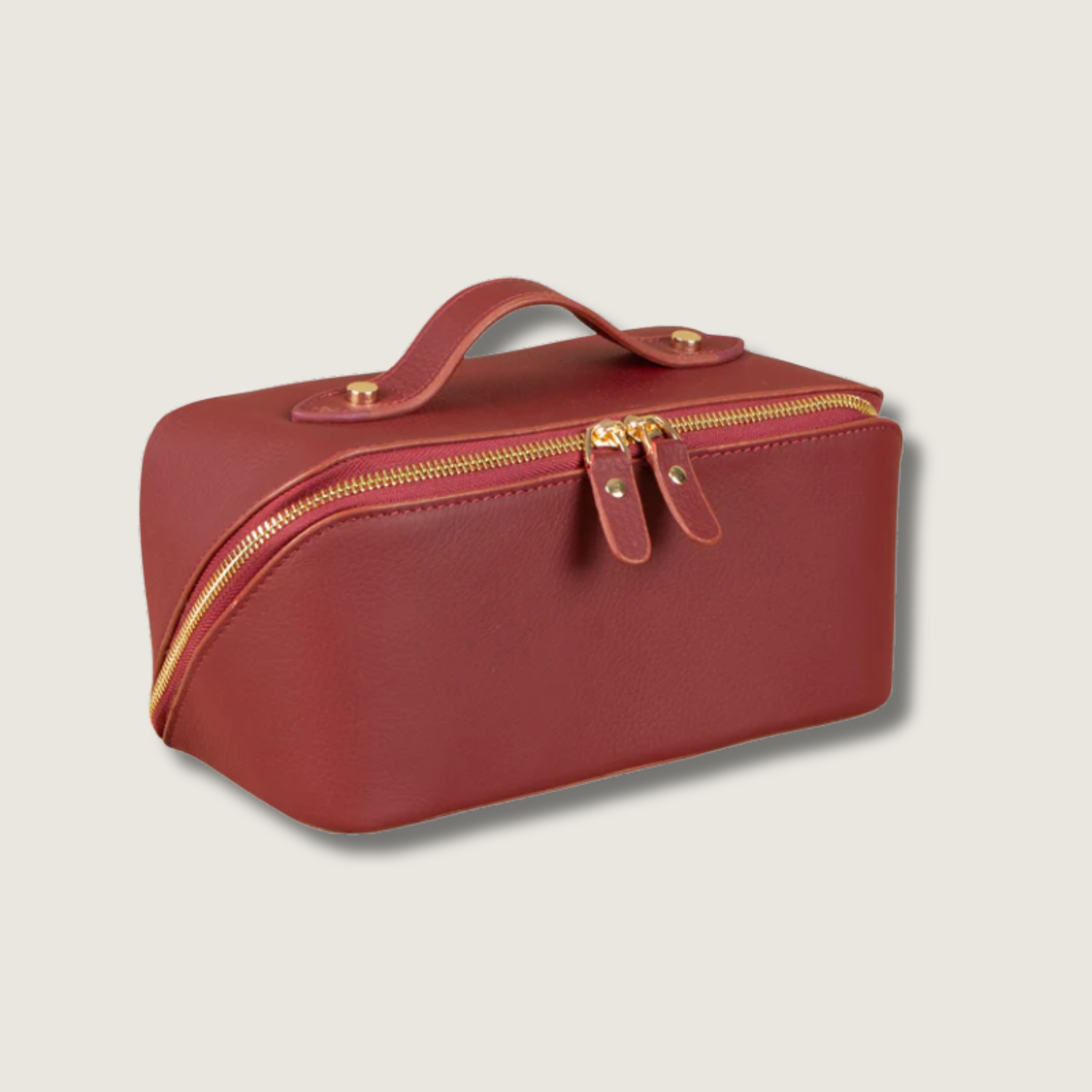 Luxury Leather Travel Vanity Case – Elegant & Spacious- Dark Claret Red - San Jose