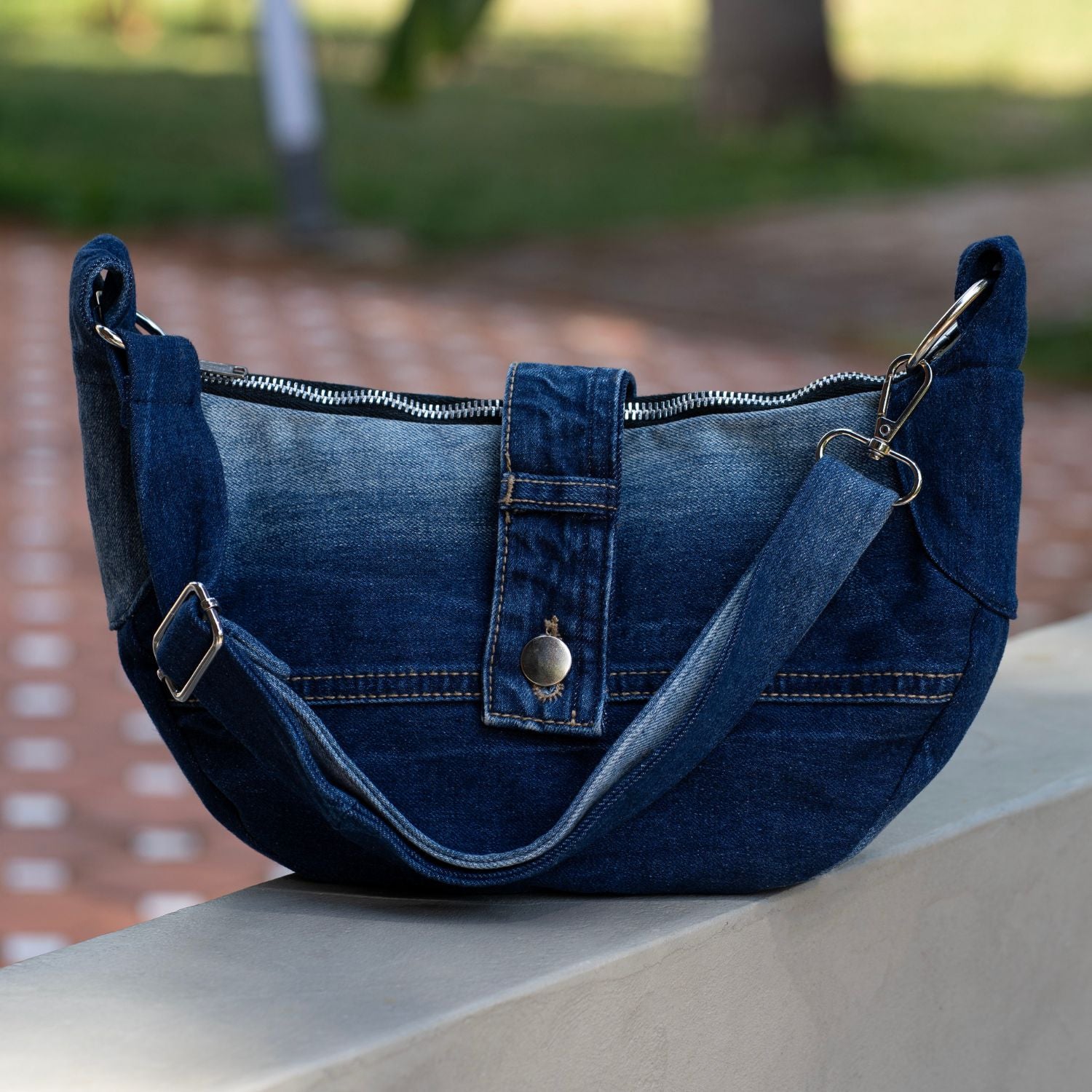 Brooklyn Crescent — Upcycled Denim Crossbody