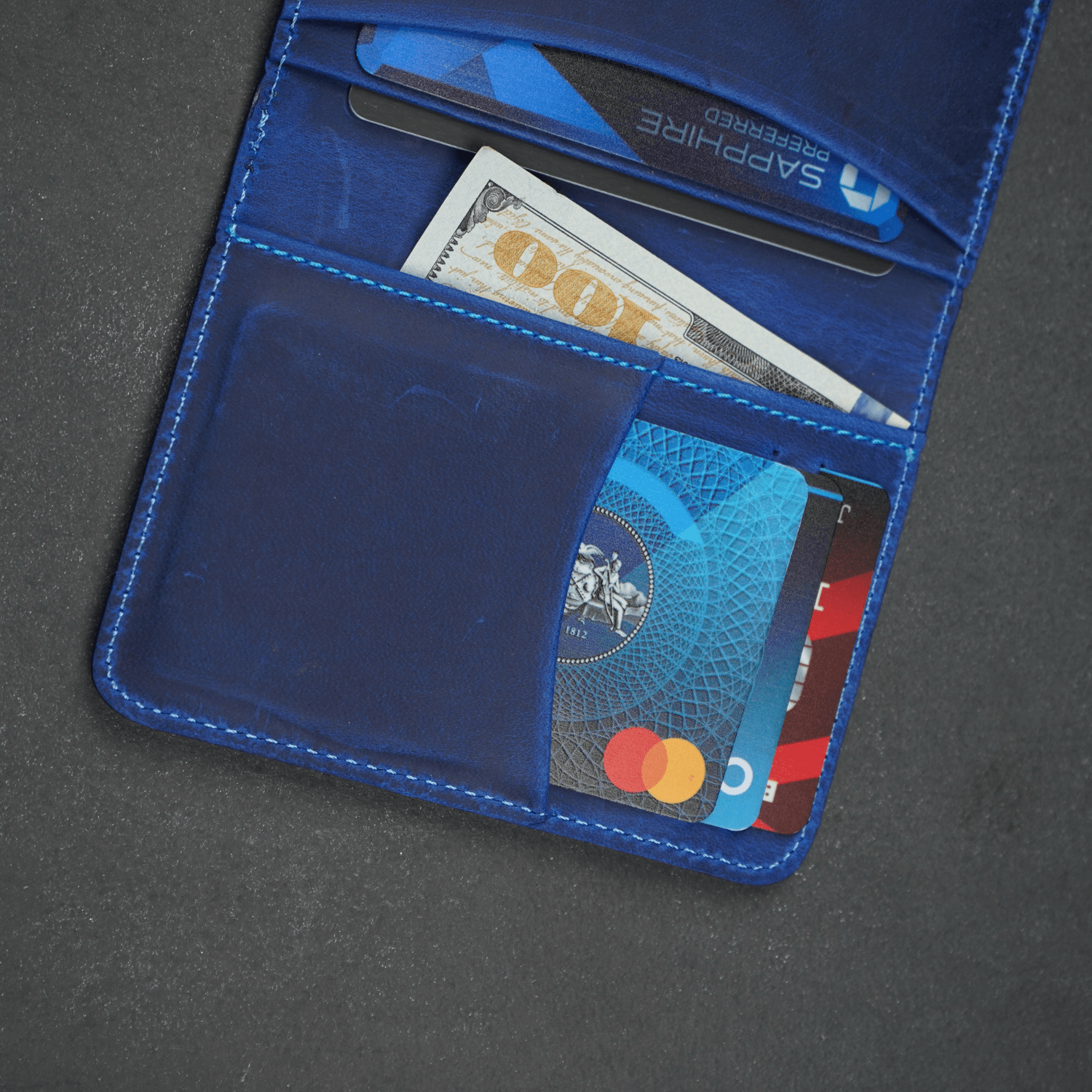 Blue Leather Thin Wallet with Card Holder - LEATHERE