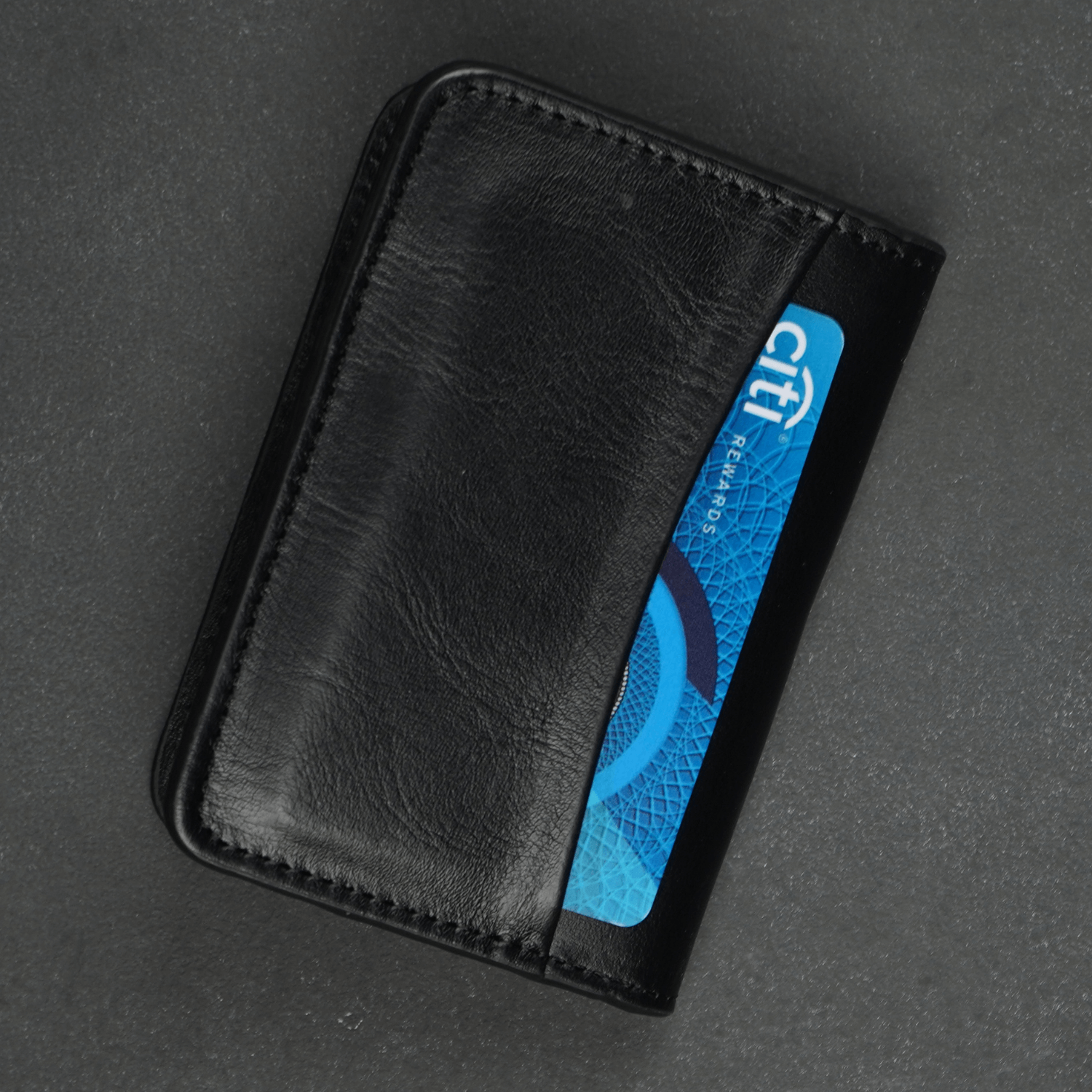 Black Leather Thin Wallet with Card Holder - LEATHERE