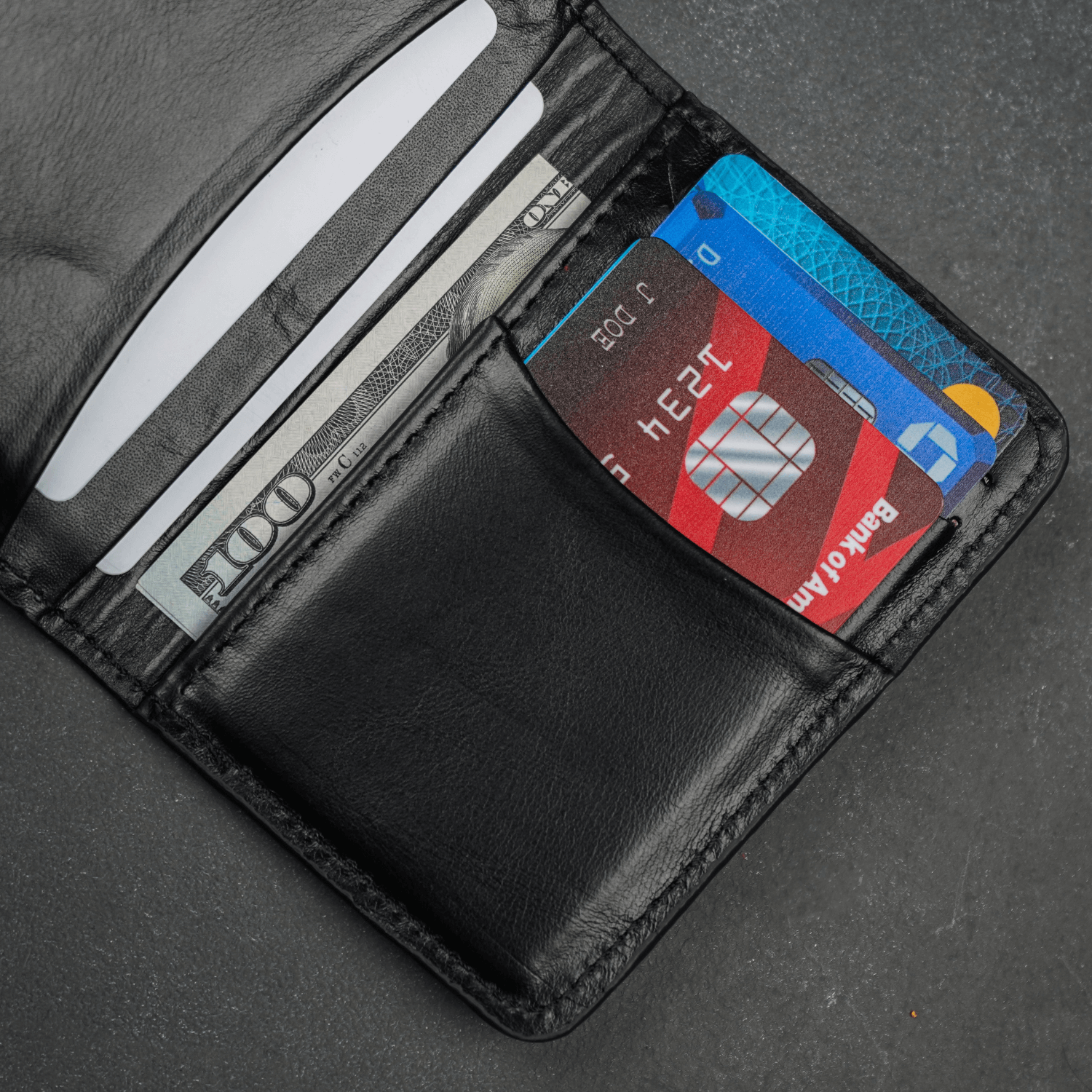 Black Leather Thin Wallet with Card Holder - LEATHERE