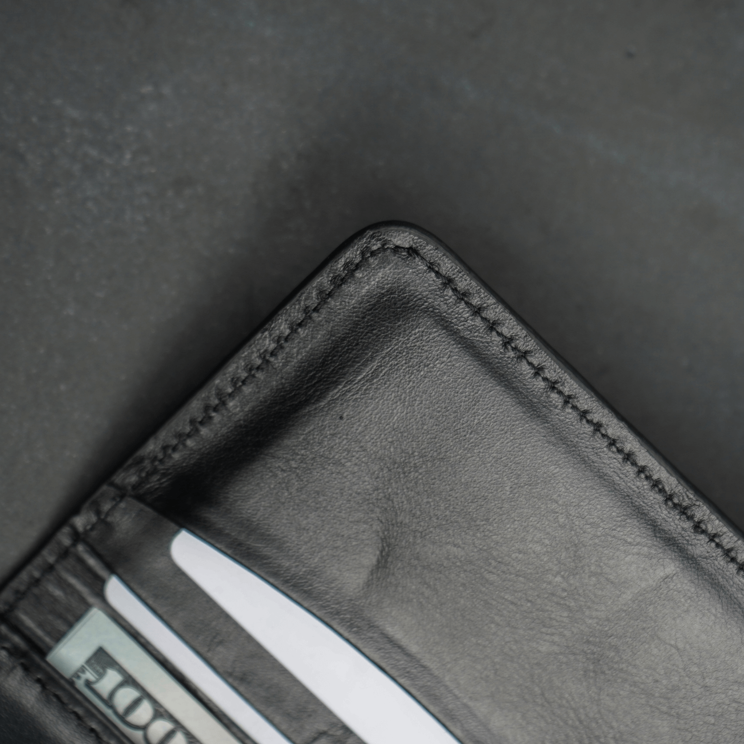 Black Leather Thin Wallet with Card Holder - LEATHERE