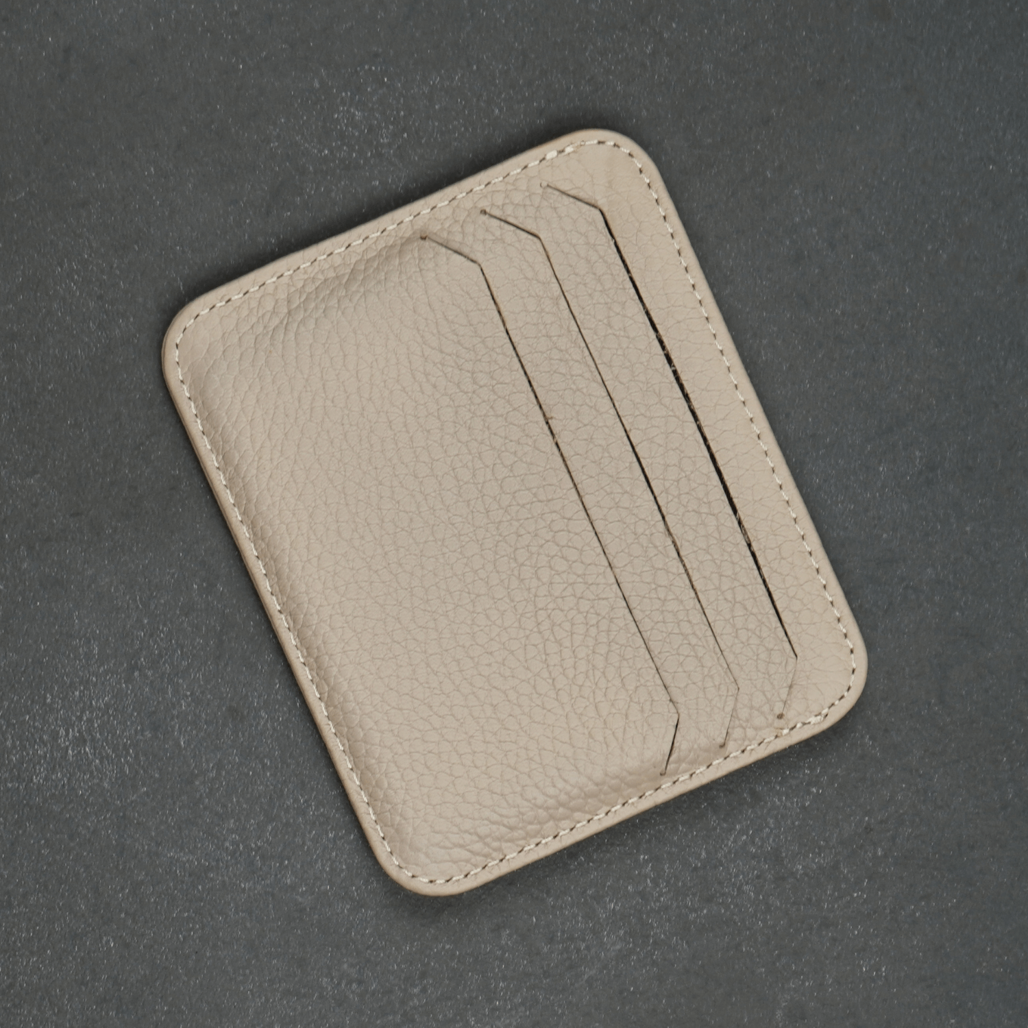 Cream Leather Thin Card Holder Wallet LEATHERE
