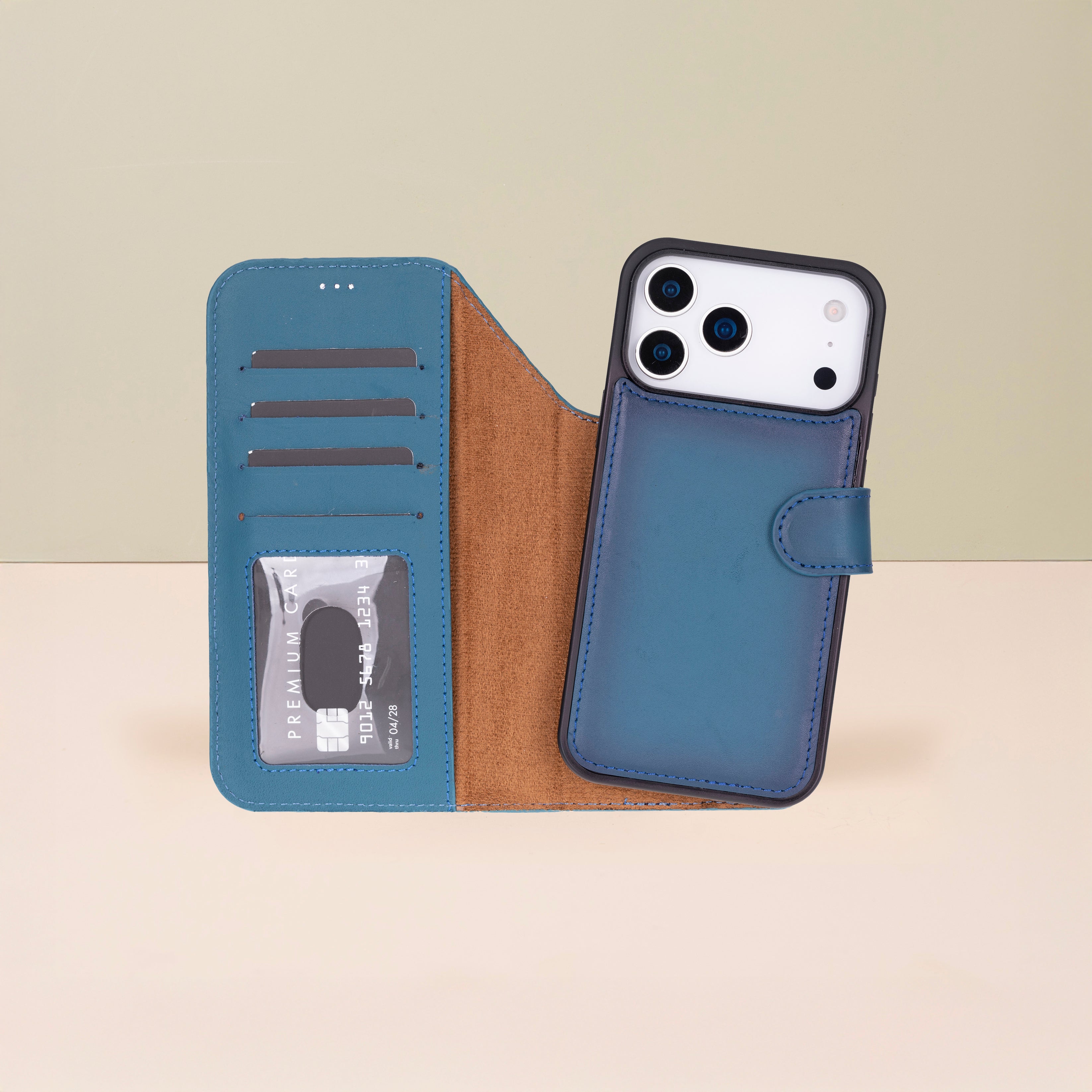 Leather iPhone 17 Pro Wallet Case – Blue - Austin