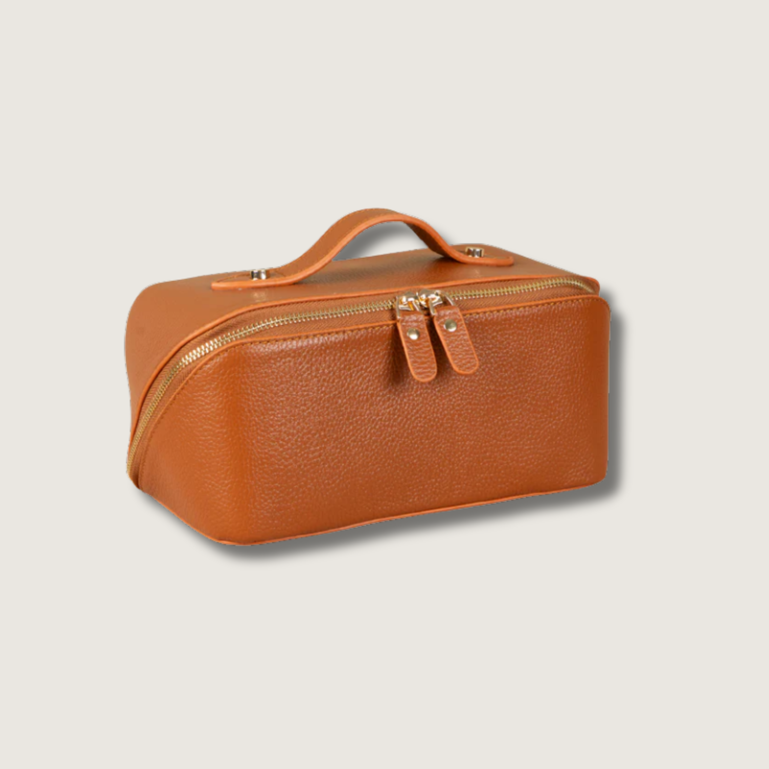 Luxury Leather Travel Vanity Case – Elegant & Spacious- Cognac coffee - San Jose