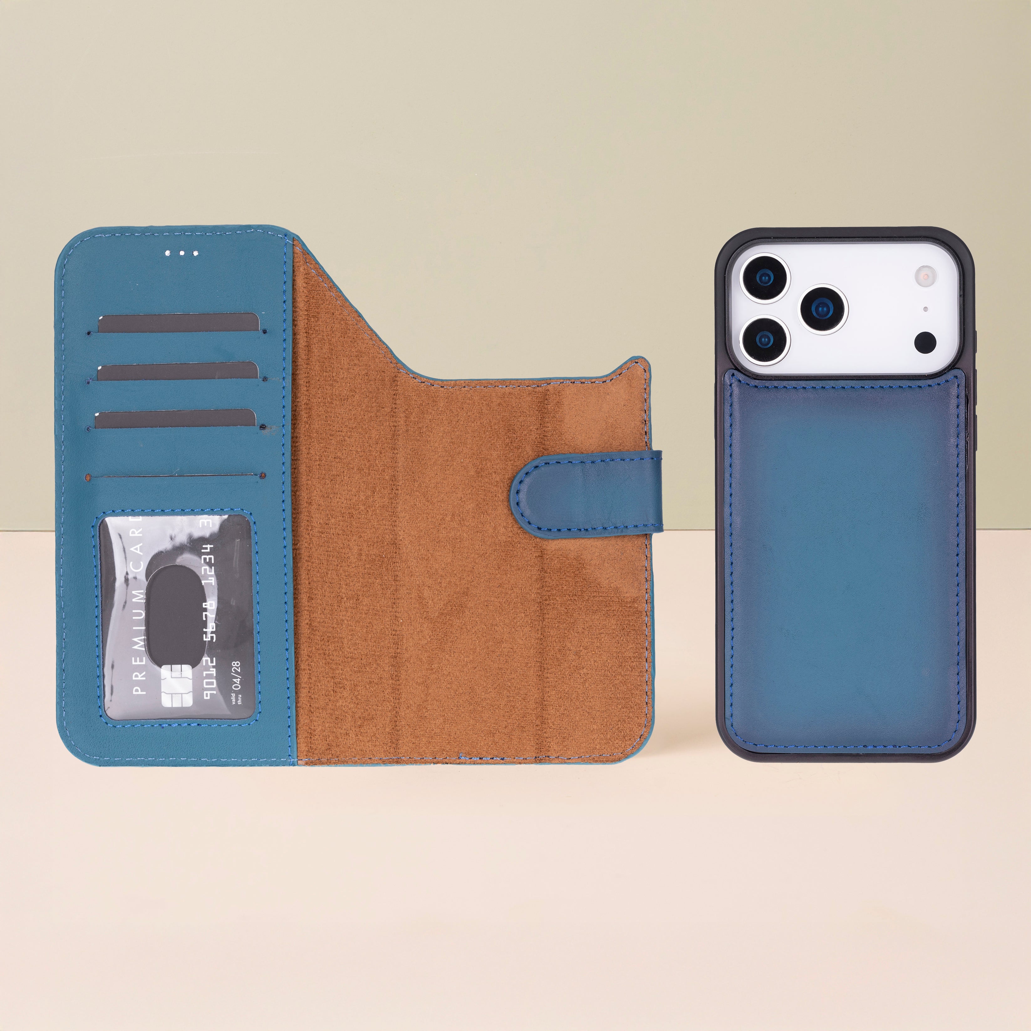 Leather iPhone 17 Pro Wallet Case – Blue - Austin