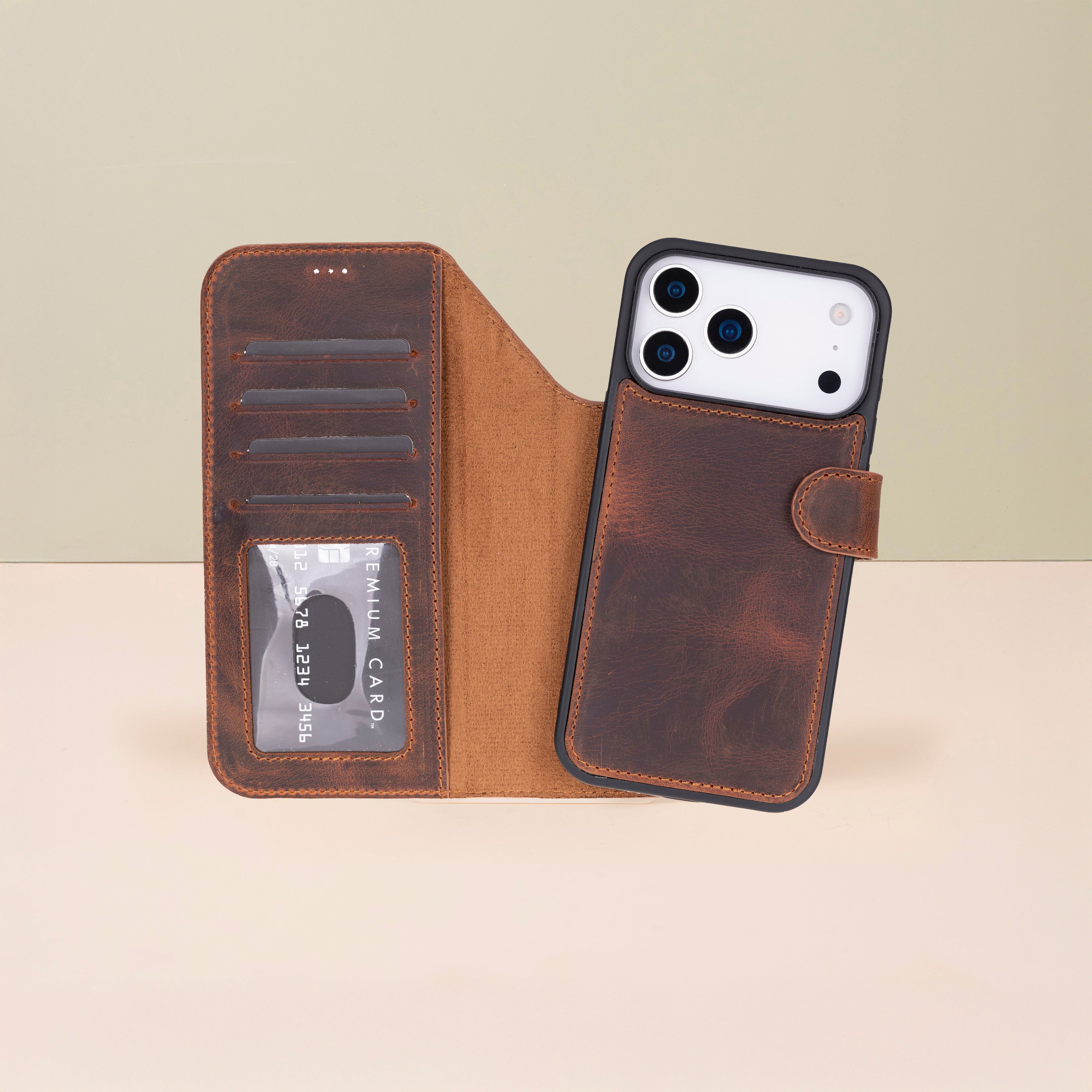 Leather iPhone 17 Pro Max Wallet Case – Brown - Austin
