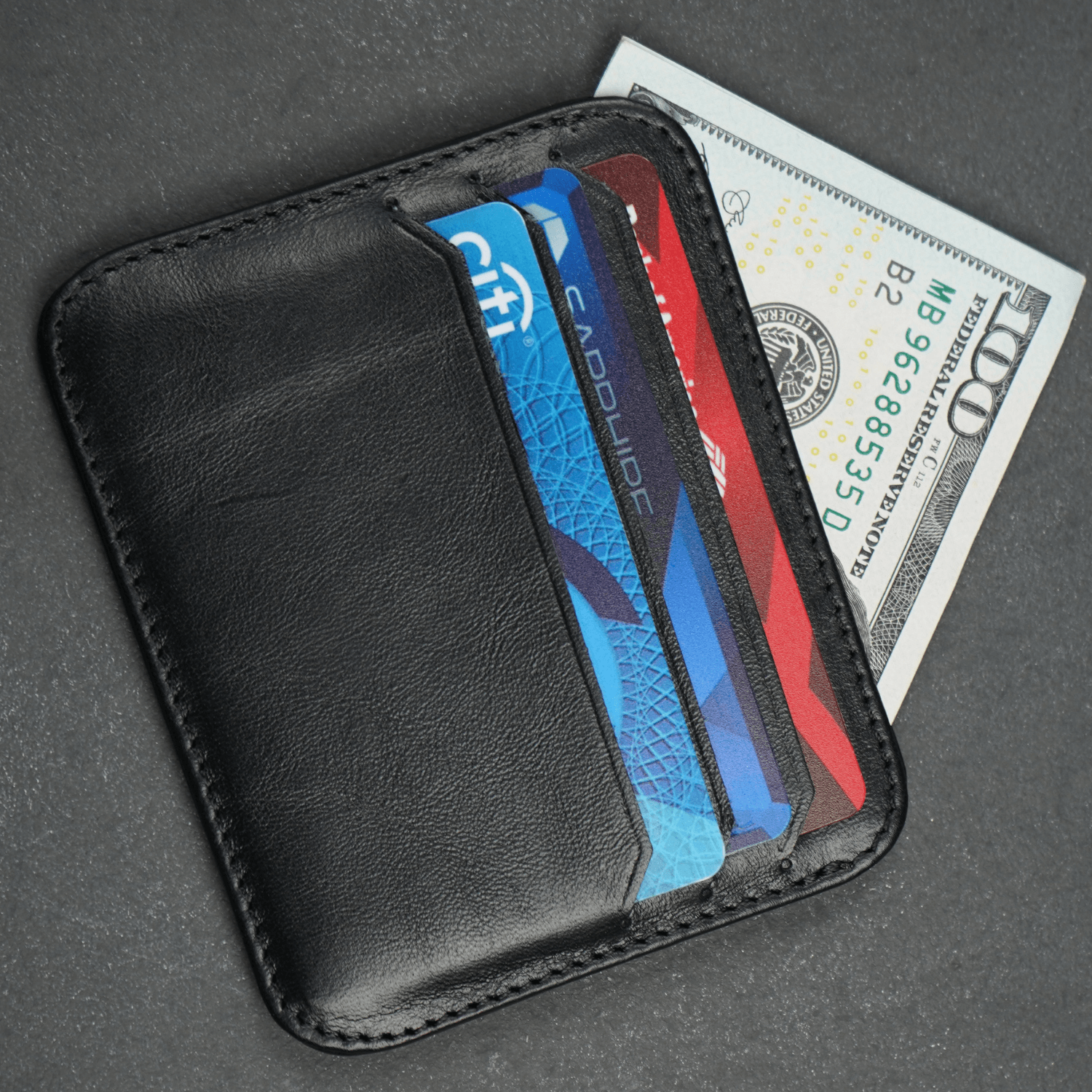 Black Leather Thin Card Holder Wallet - LEATHERE