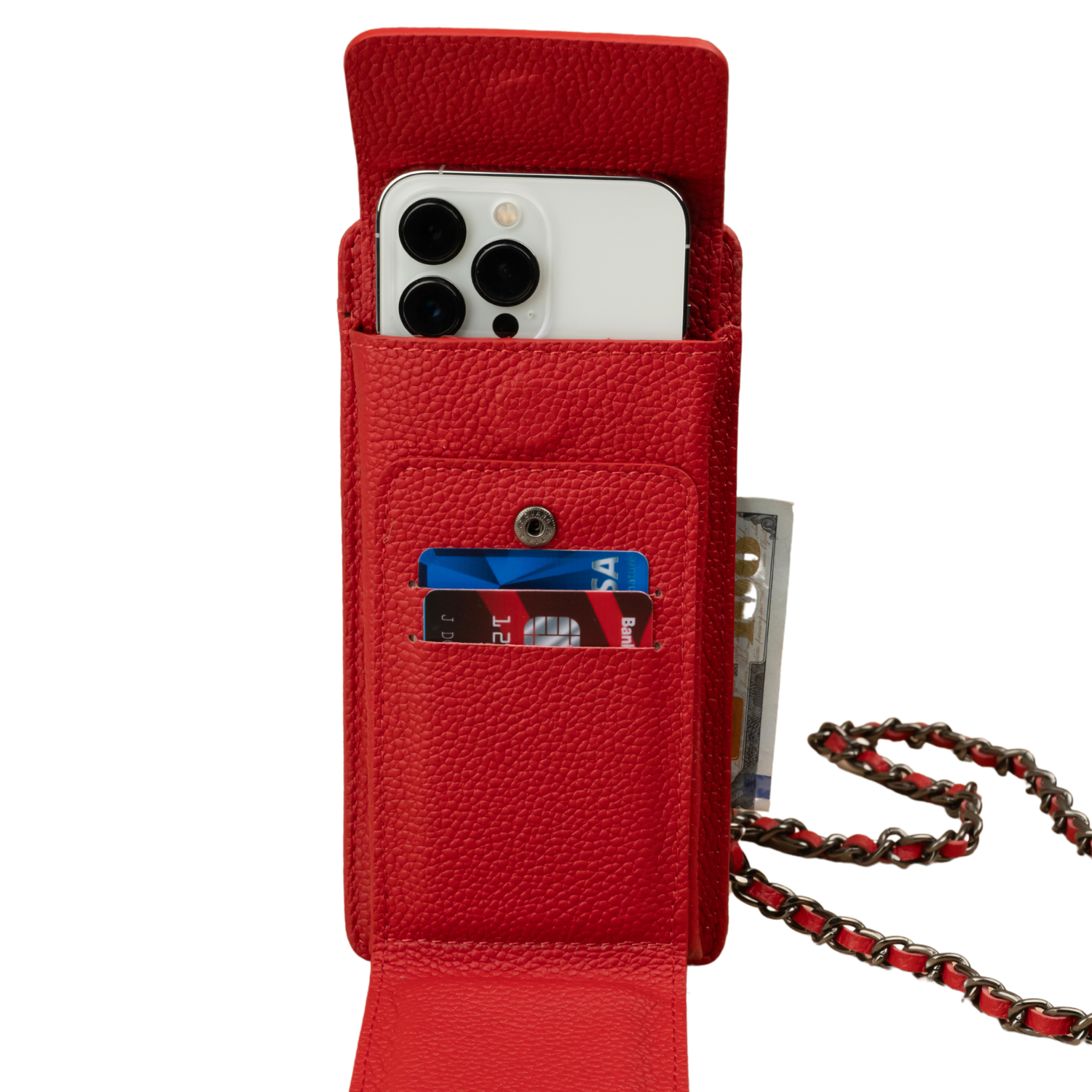 Red Leather Crossbody Phone Bag & Wallet - LEATHERE