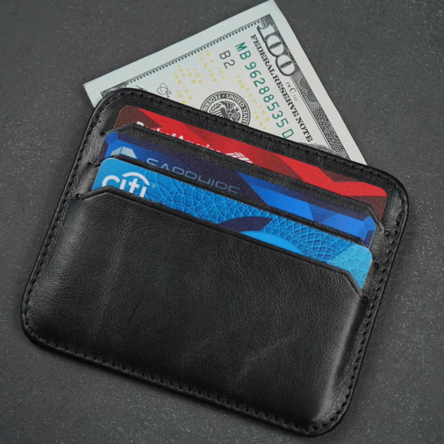 Black Leather Thin Card Holder Wallet - LEATHERE