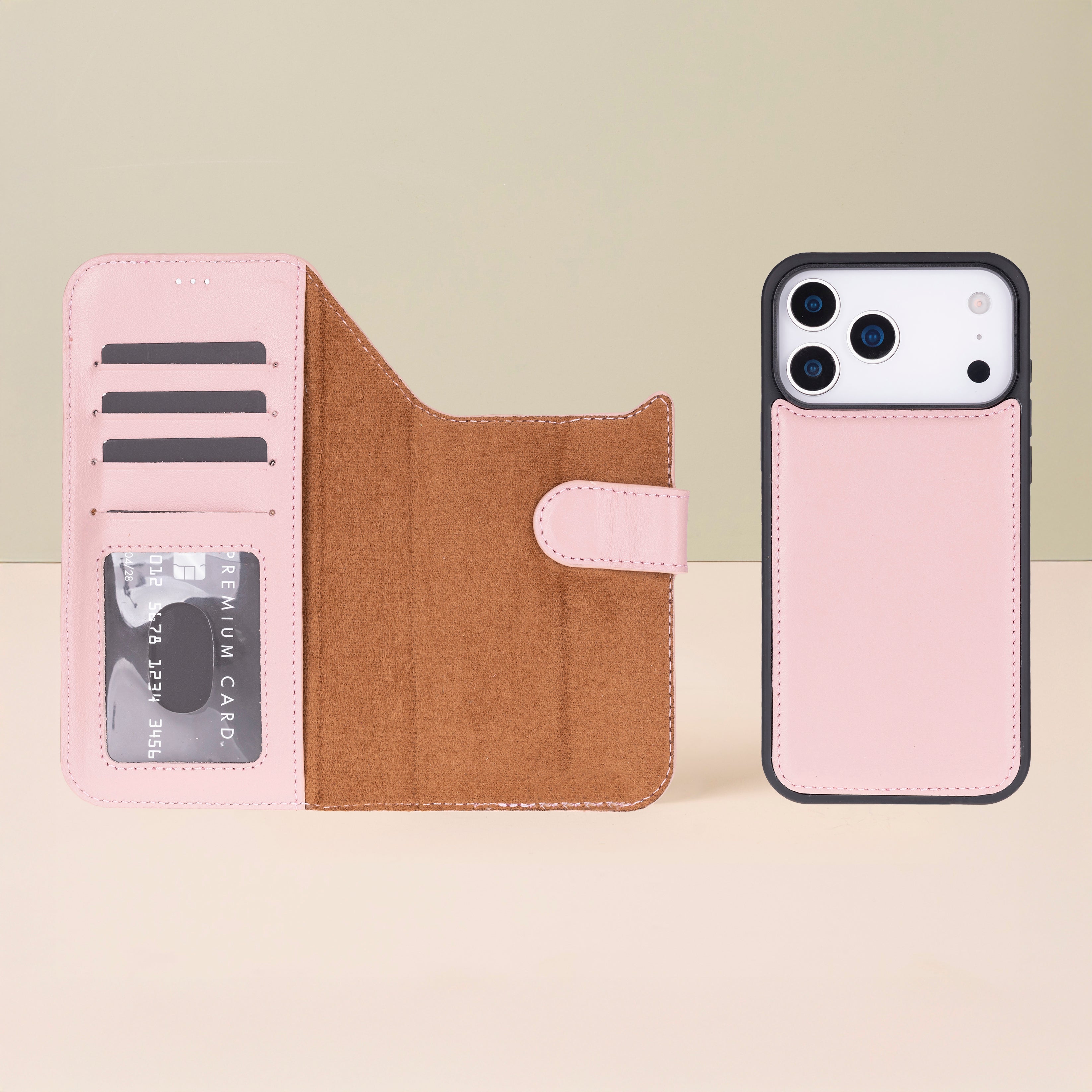 Leather iPhone 17 Pro Max Wallet Case – Pink - Austin