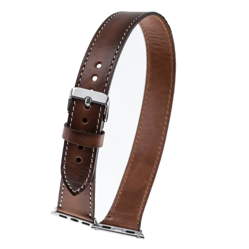 Brown Leather Double Tour Apple Watch Band - LEATHERE