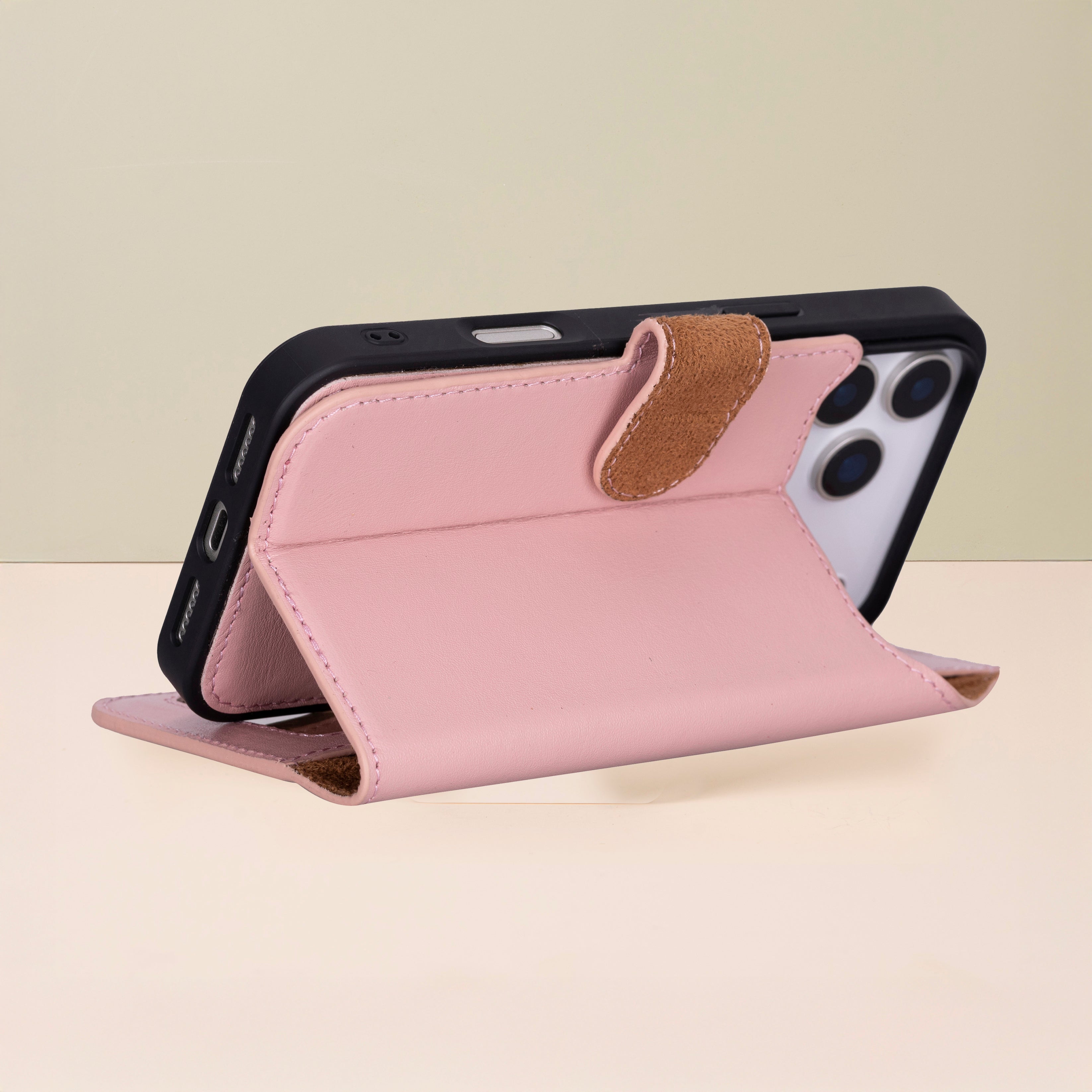 Leather iPhone 17 Pro Max Wallet Case – Pink - Austin