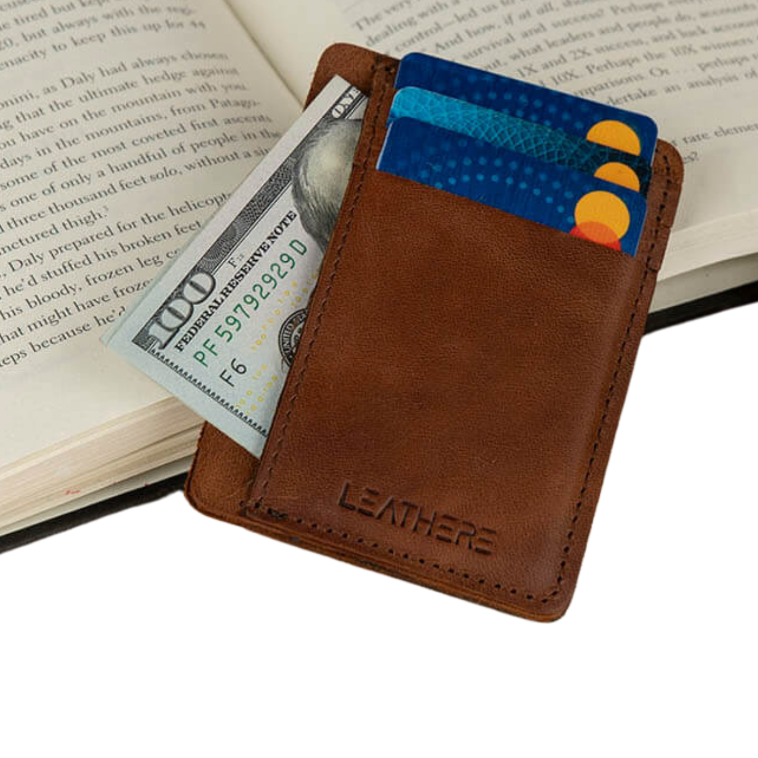 Minimalist Leather Cardholder Wallet - Dark Brown - Carmel