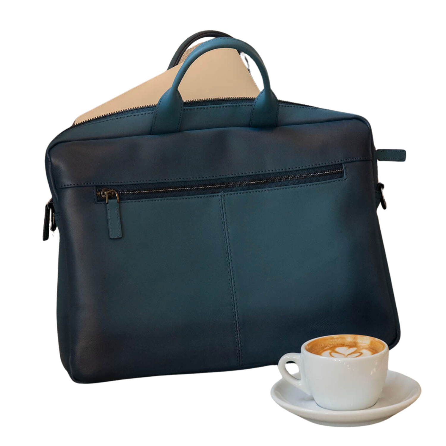 Classic Leather Laptop Bag - Blue - Hollywood