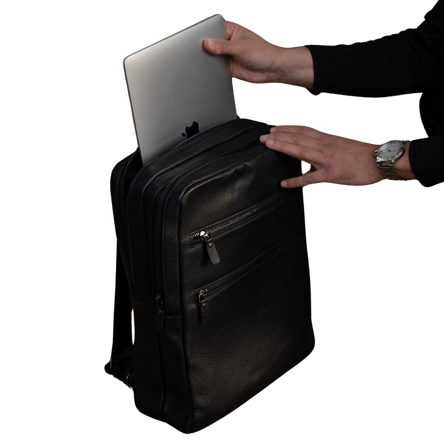 Premium Leather Laptop Backpack - Black - Edinburg