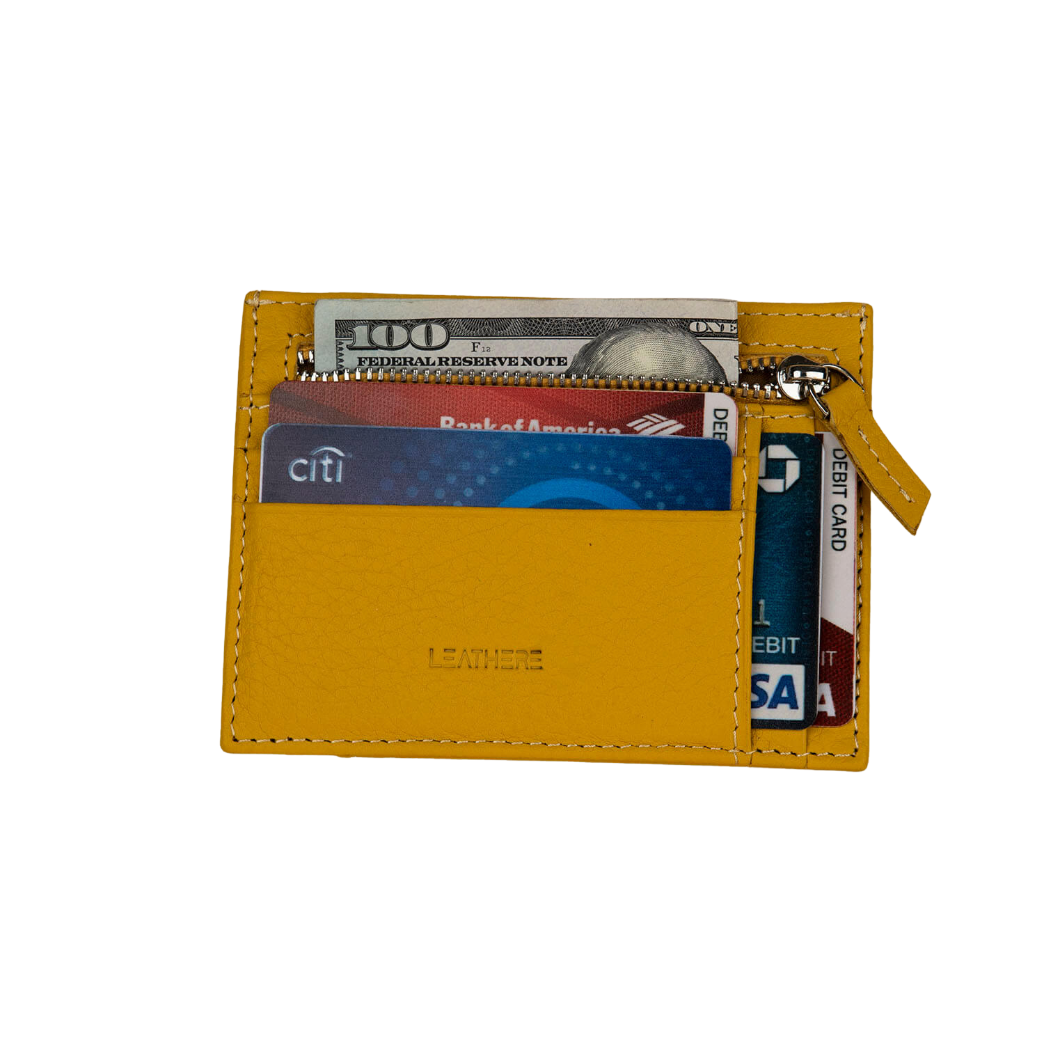 Vibrant Leather Card Holder with Zipper Pocket - Yellow - Concord