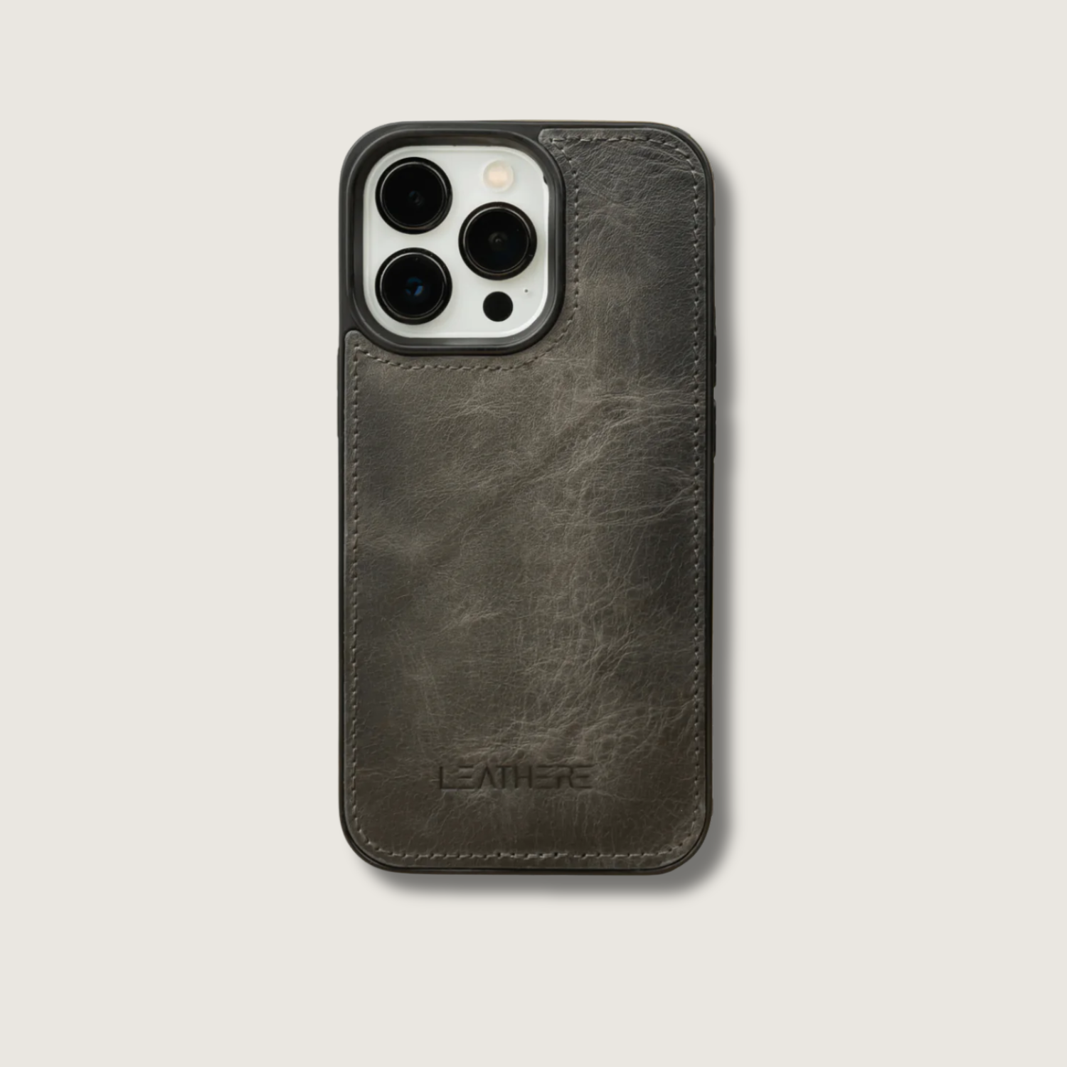 iPhone 15 Series Grey Leather Case - Austin