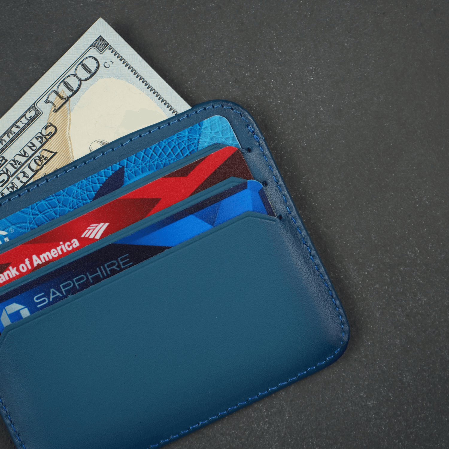 Blue Leather Thin Card Holder Wallet - LEATHERE