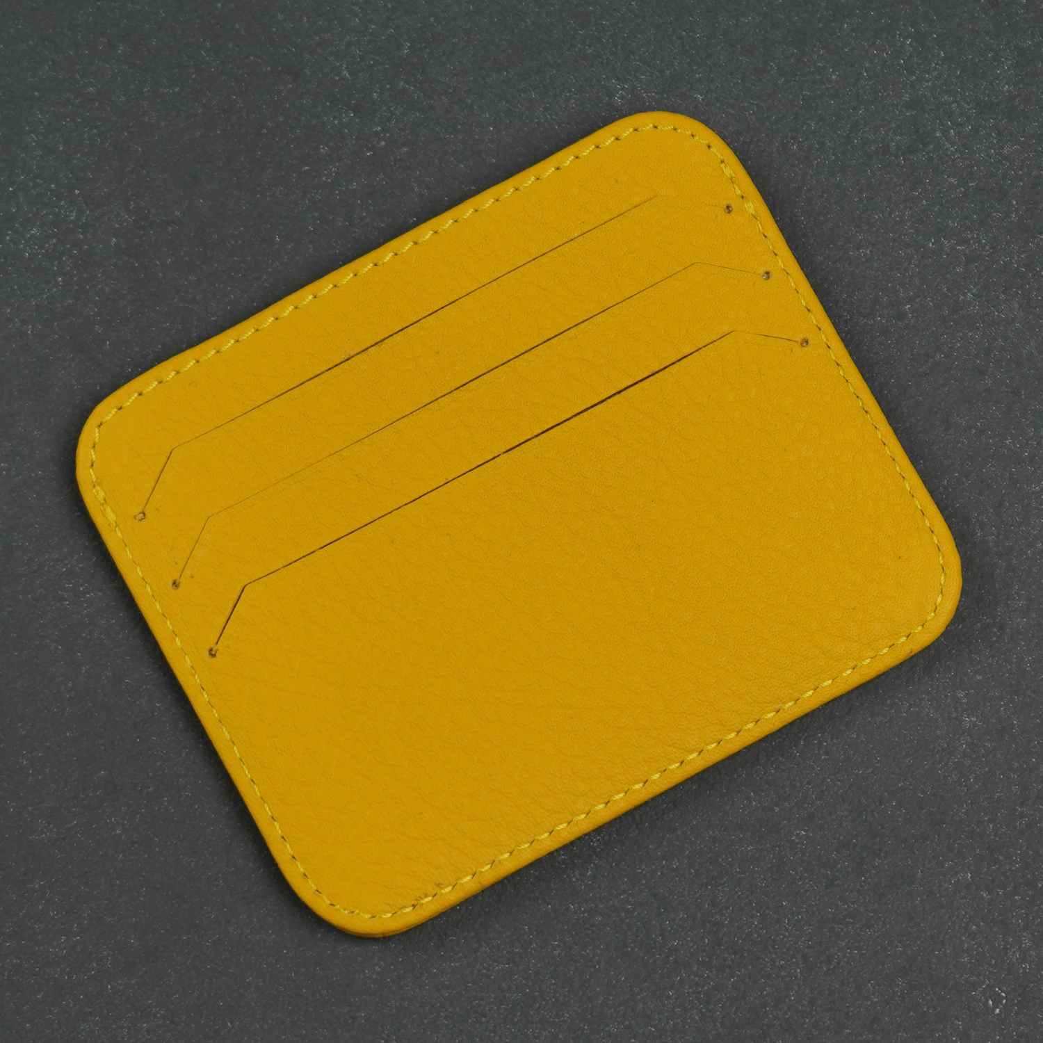 Yellow Leather Thin Card Holder Wallet - LEATHERE