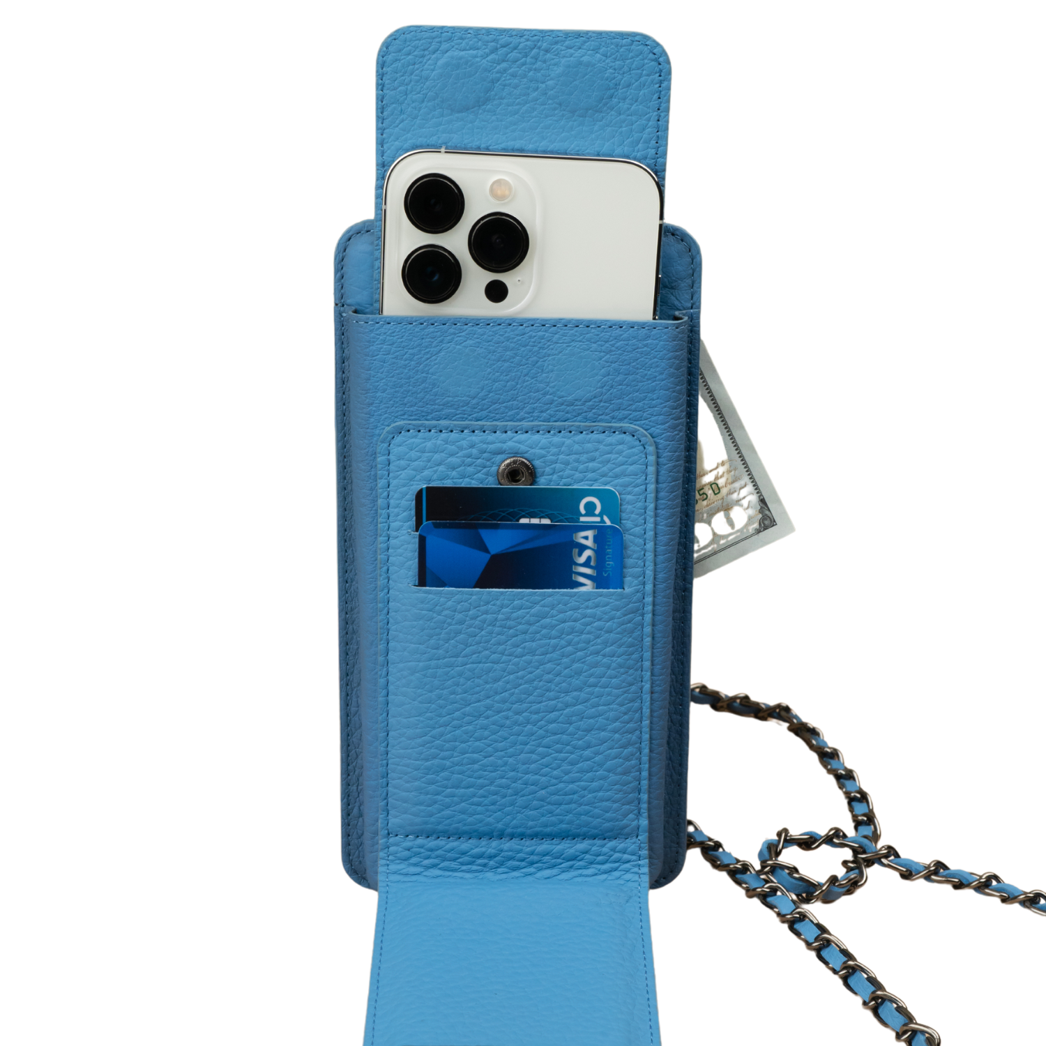 Blue Leather Crossbody Phone Bag & Wallet - LEATHERE