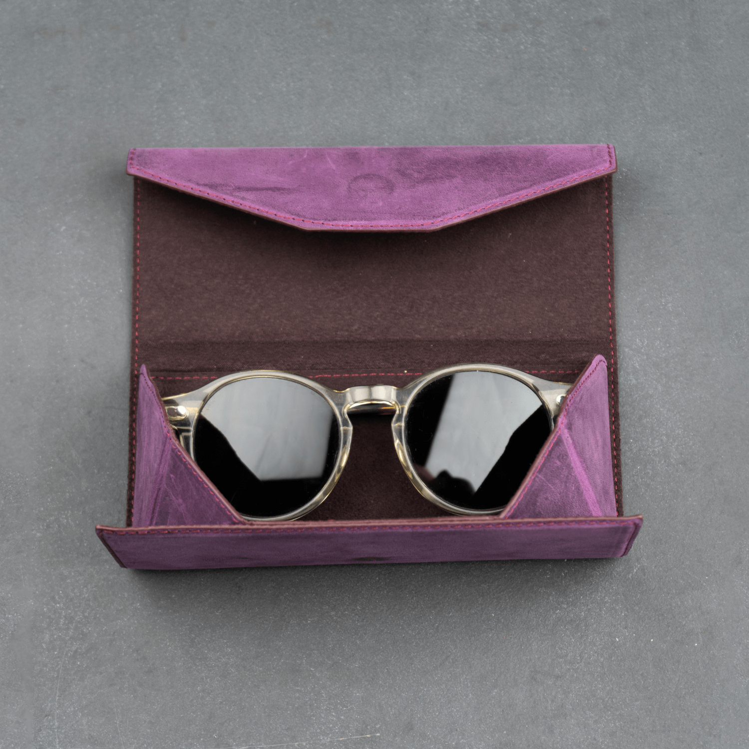 Purple Leather Sunglasses Case - LEATHEREE