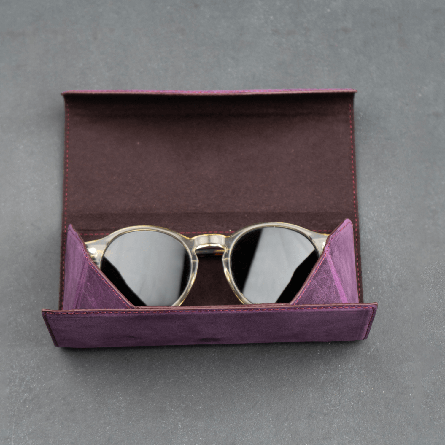 Purple Leather Sunglasses Case - LEATHEREE