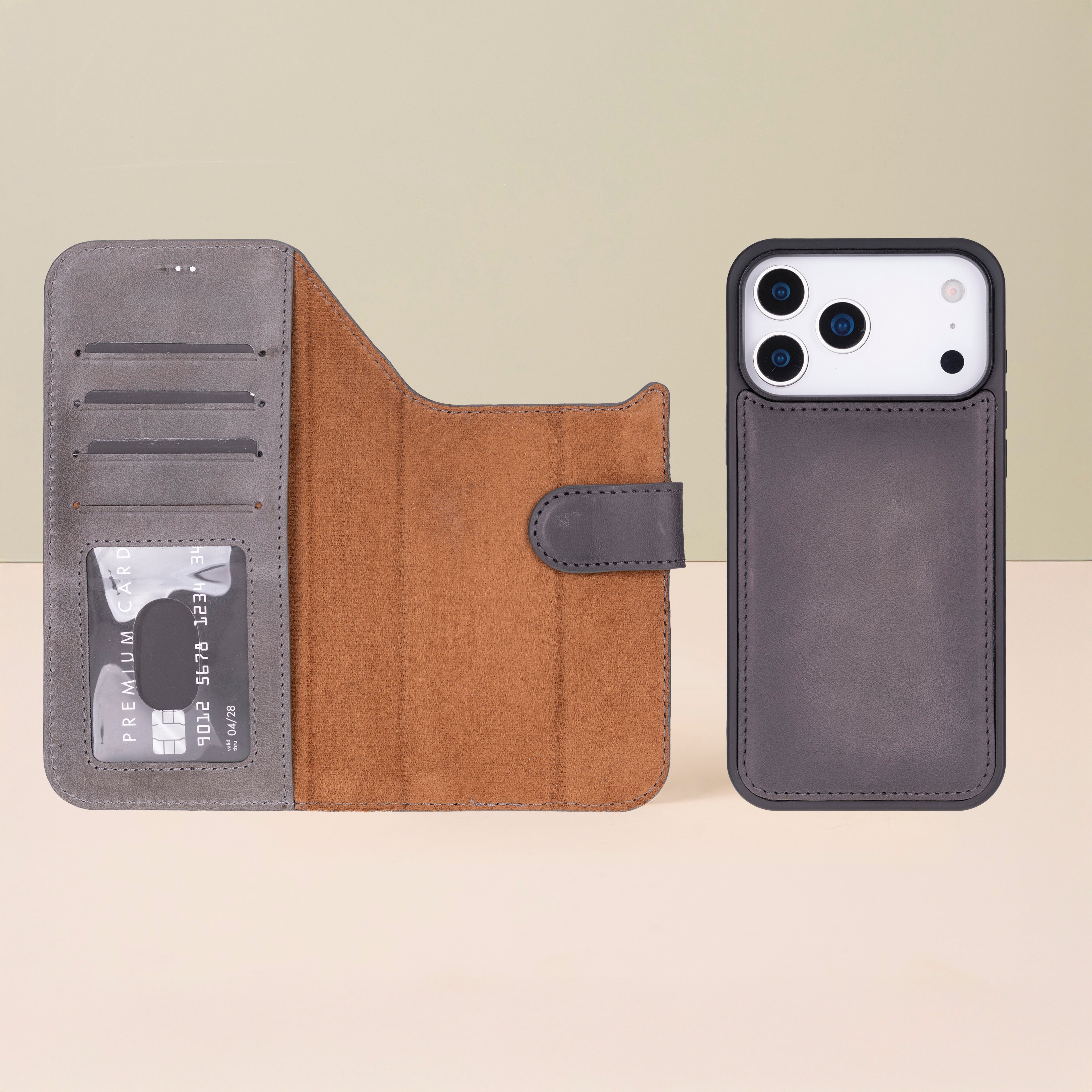 Leather iPhone 17 Pro Max Wallet Case – Gray - Austin