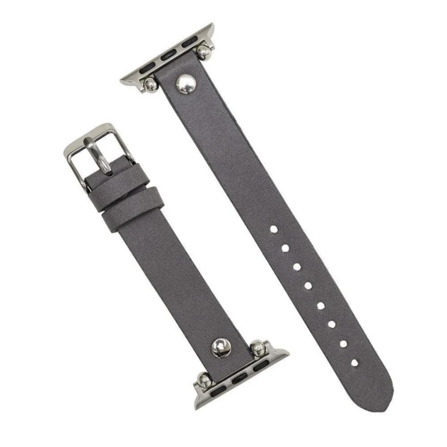 Dark Gray Leather Slim Apple Watch Band with Rivet - LEATHERE