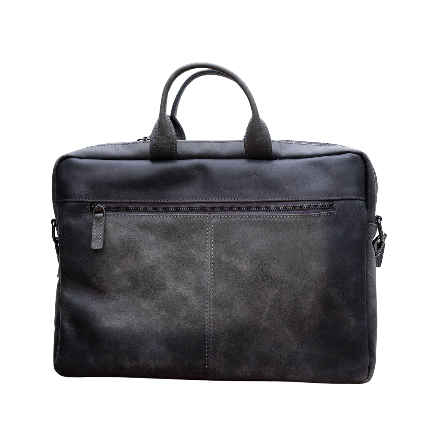 Classic Leather Laptop Bag - Grey - Hollywood