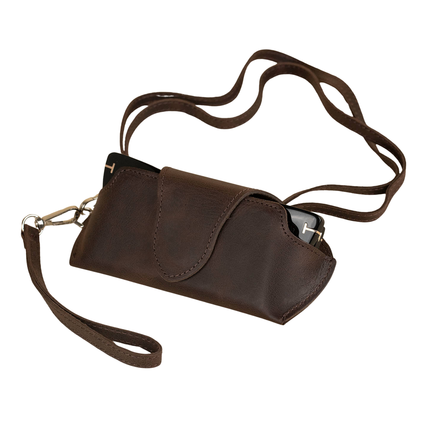 Leather Sunglass Case with Wrist Strap - Dark Brown - Denver