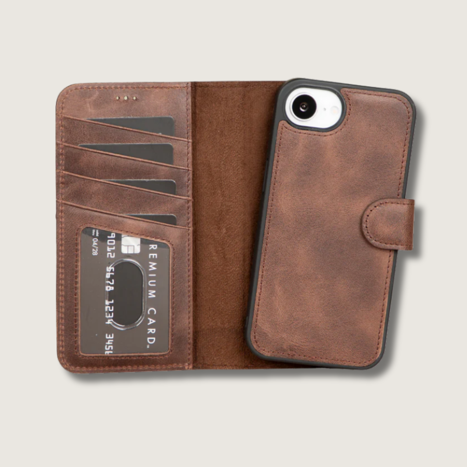iPhone 16e Leather Wallet Case - Medium Brown - Brooklyn