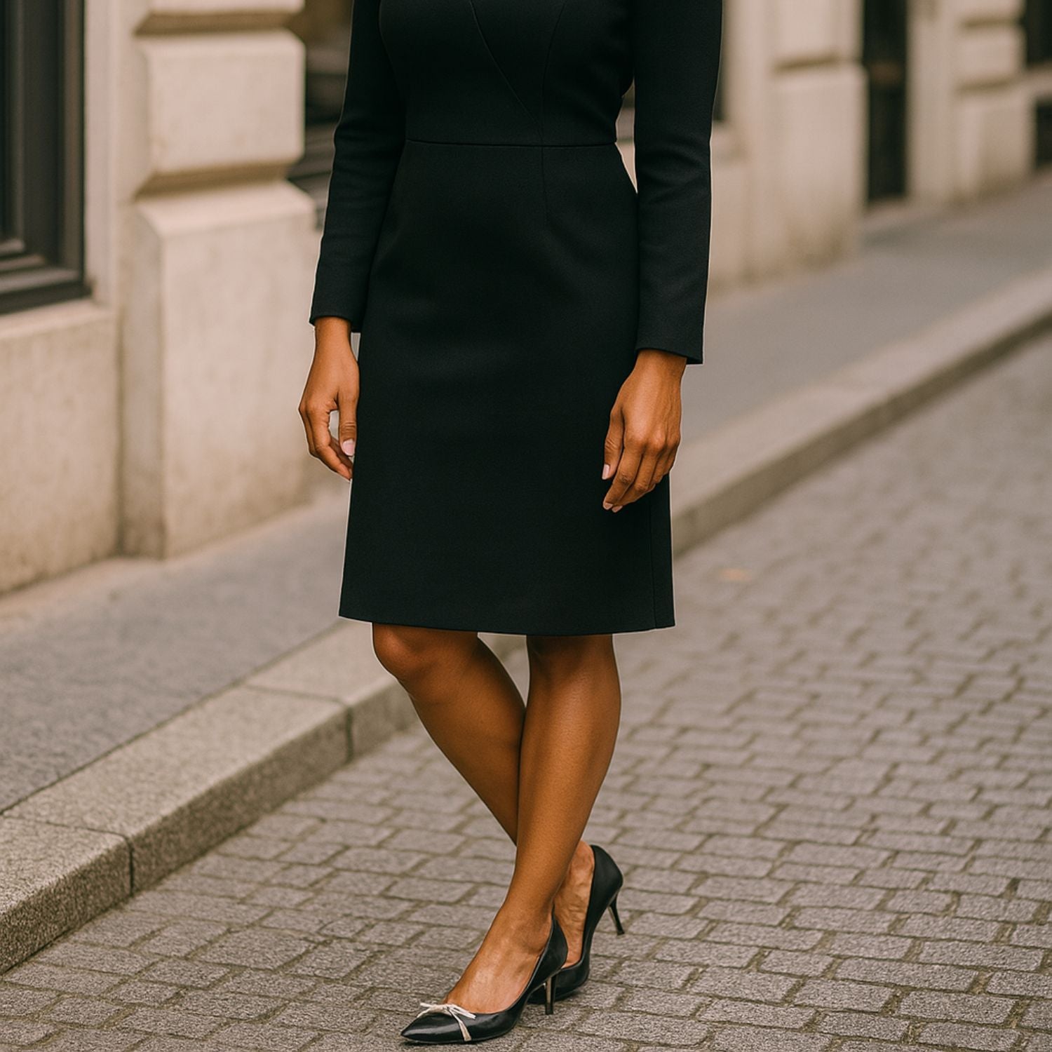 Black Pointed Toe Pumps with White Bow Detail- Black - Plano