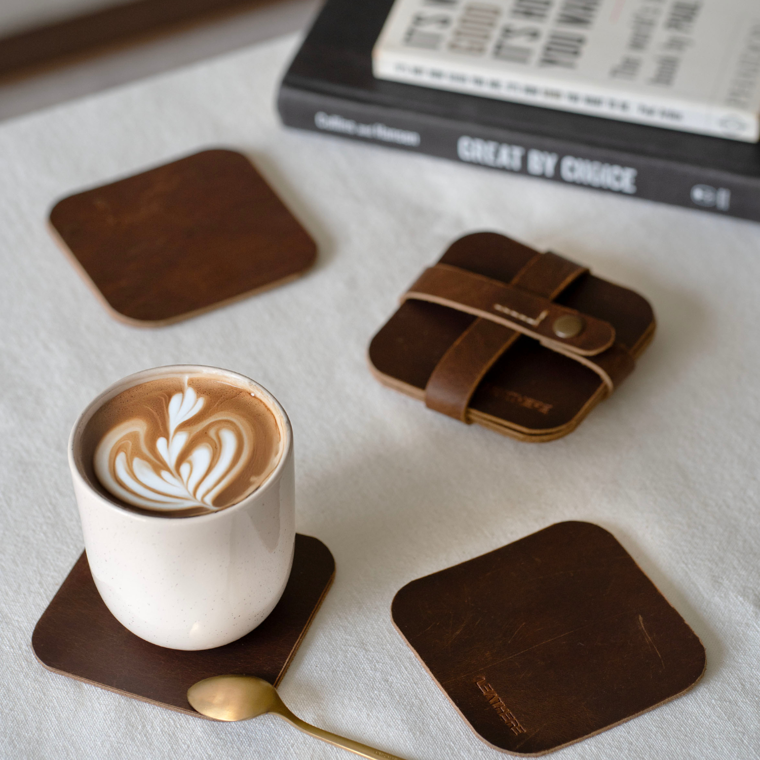 LEATHERE Leather Coffee Coaster Set — Set of 4- Hialeah