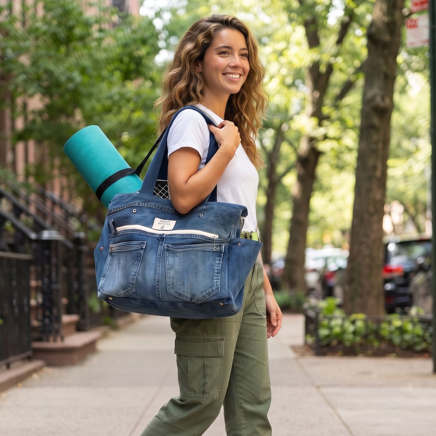 Upcycled Denim Sports Tote - Blue