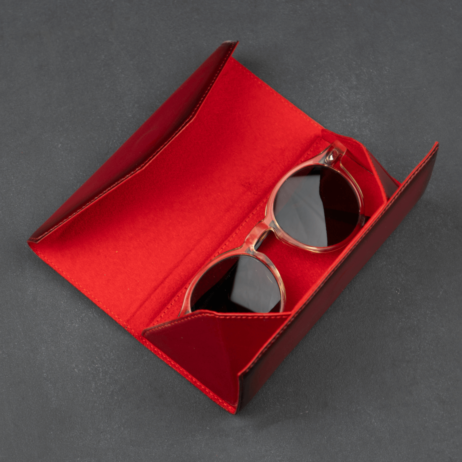 Red Leather Sunglasses Case - LEATHEREE