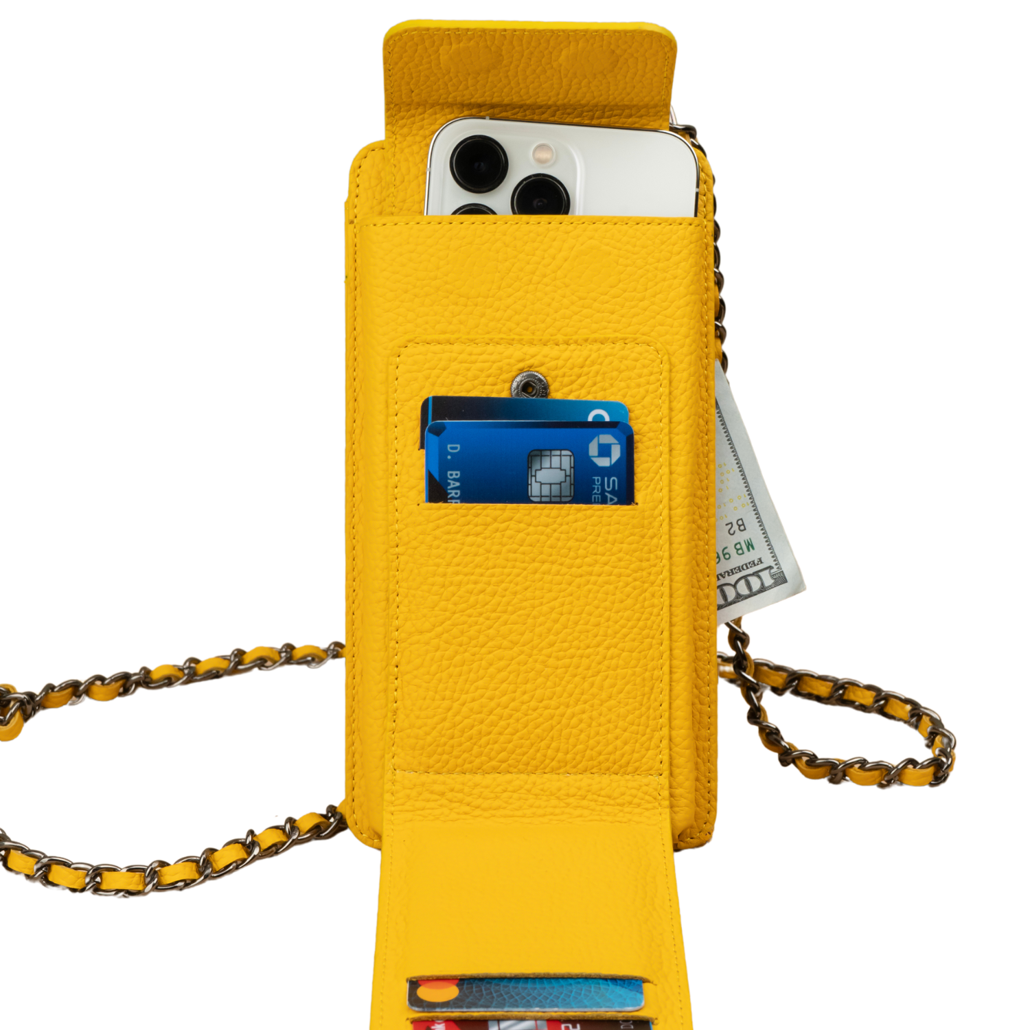 Yellow Leather Crossbody Phone Bag & Wallet - LEATHERE