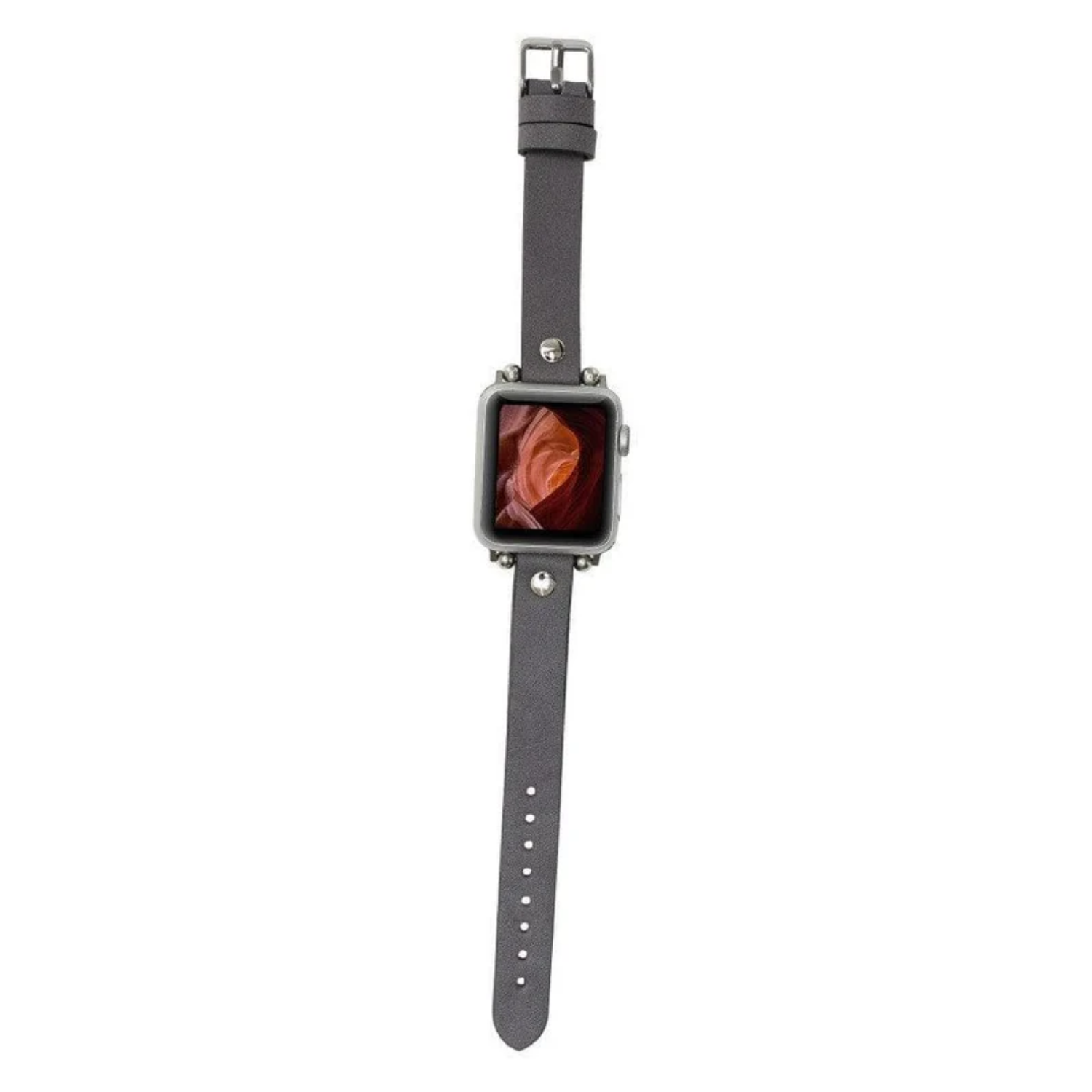 Dark Gray Leather Slim Apple Watch Band with Rivet - LEATHERE