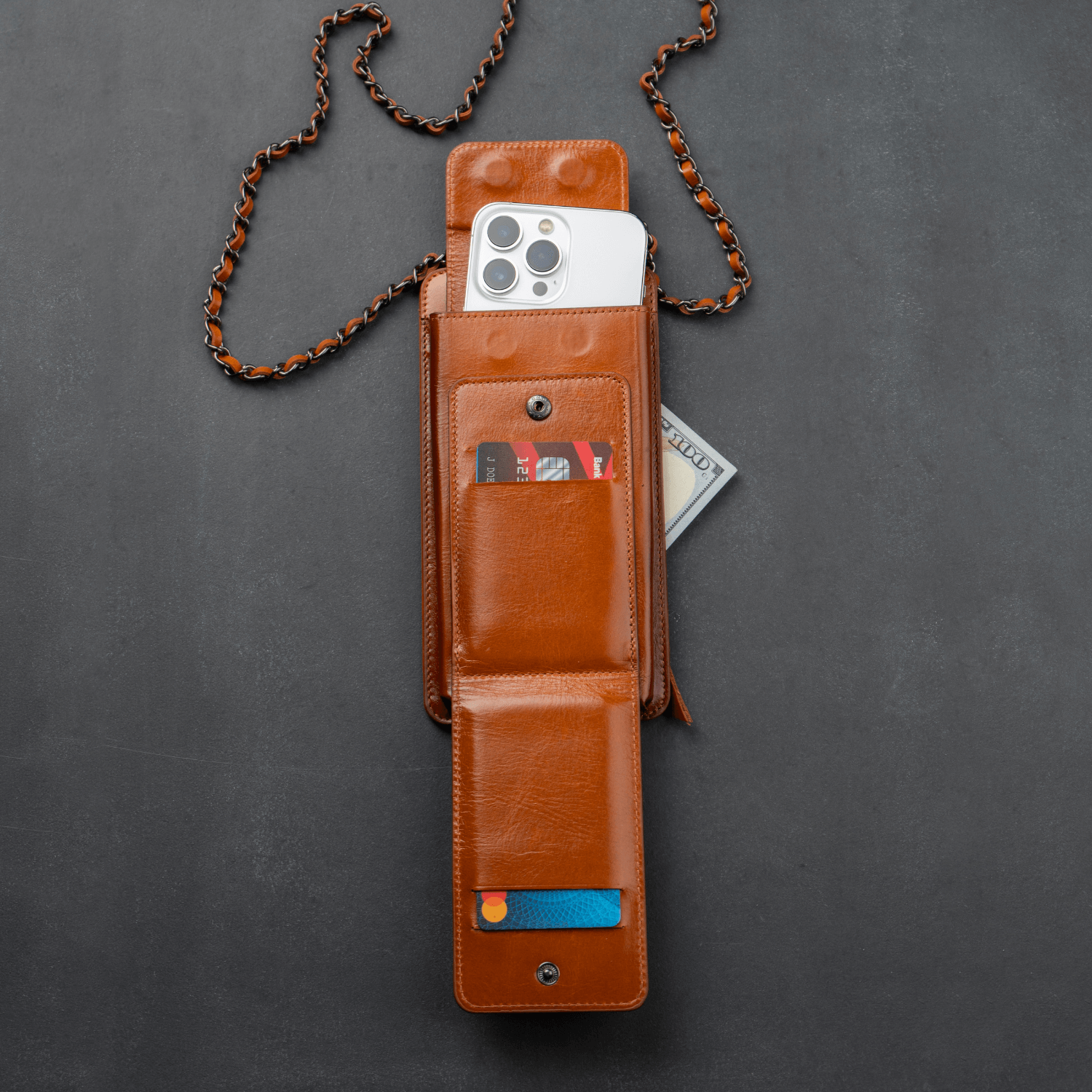 Brown Leather Crossbody Phone Bag & Wallet - LEATHERE