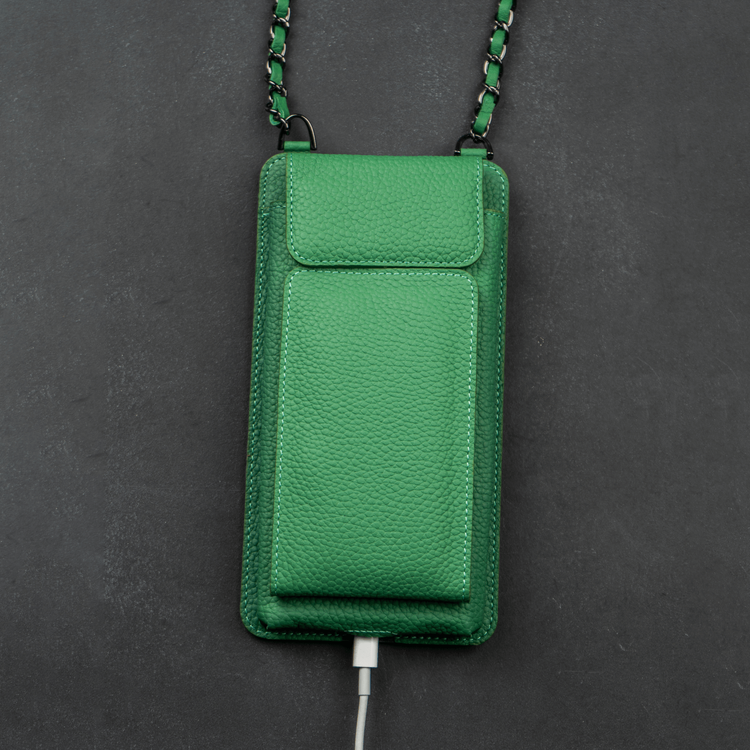 Green Leather Crossbody Phone Bag & Wallet - LEATHERE