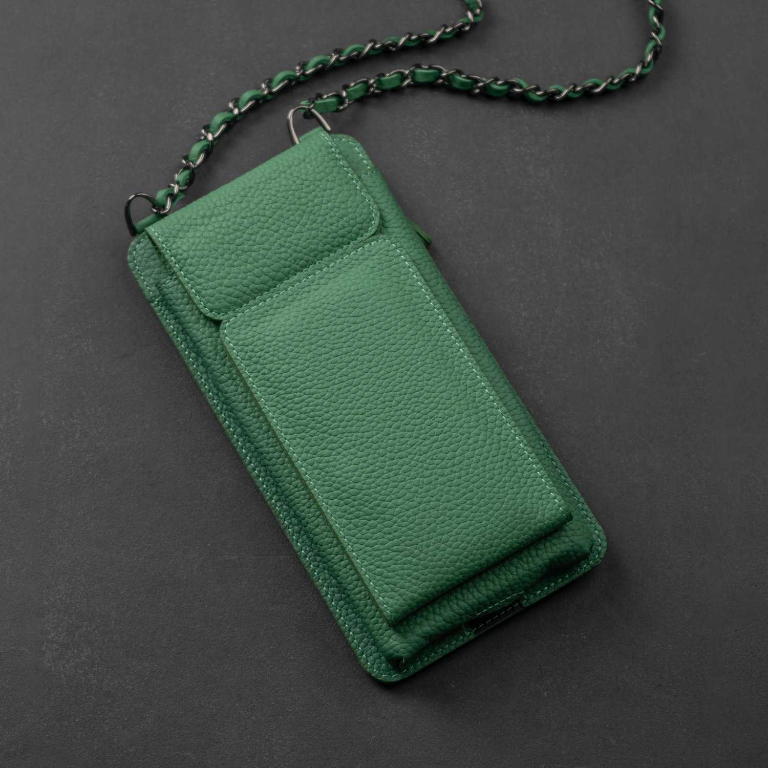 Green Leather Crossbody Phone Bag & Wallet - LEATHERE