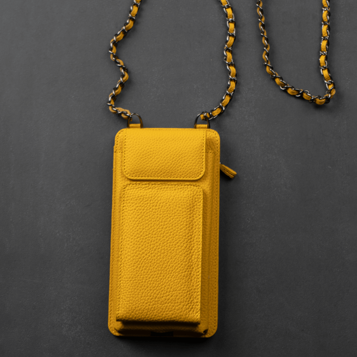 Yellow Leather Crossbody Phone Bag & Wallet - LEATHERE