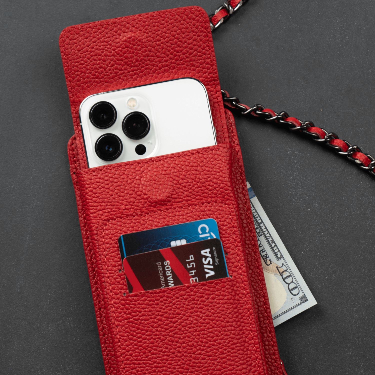 Red Leather Crossbody Phone Bag & Wallet - LEATHERE